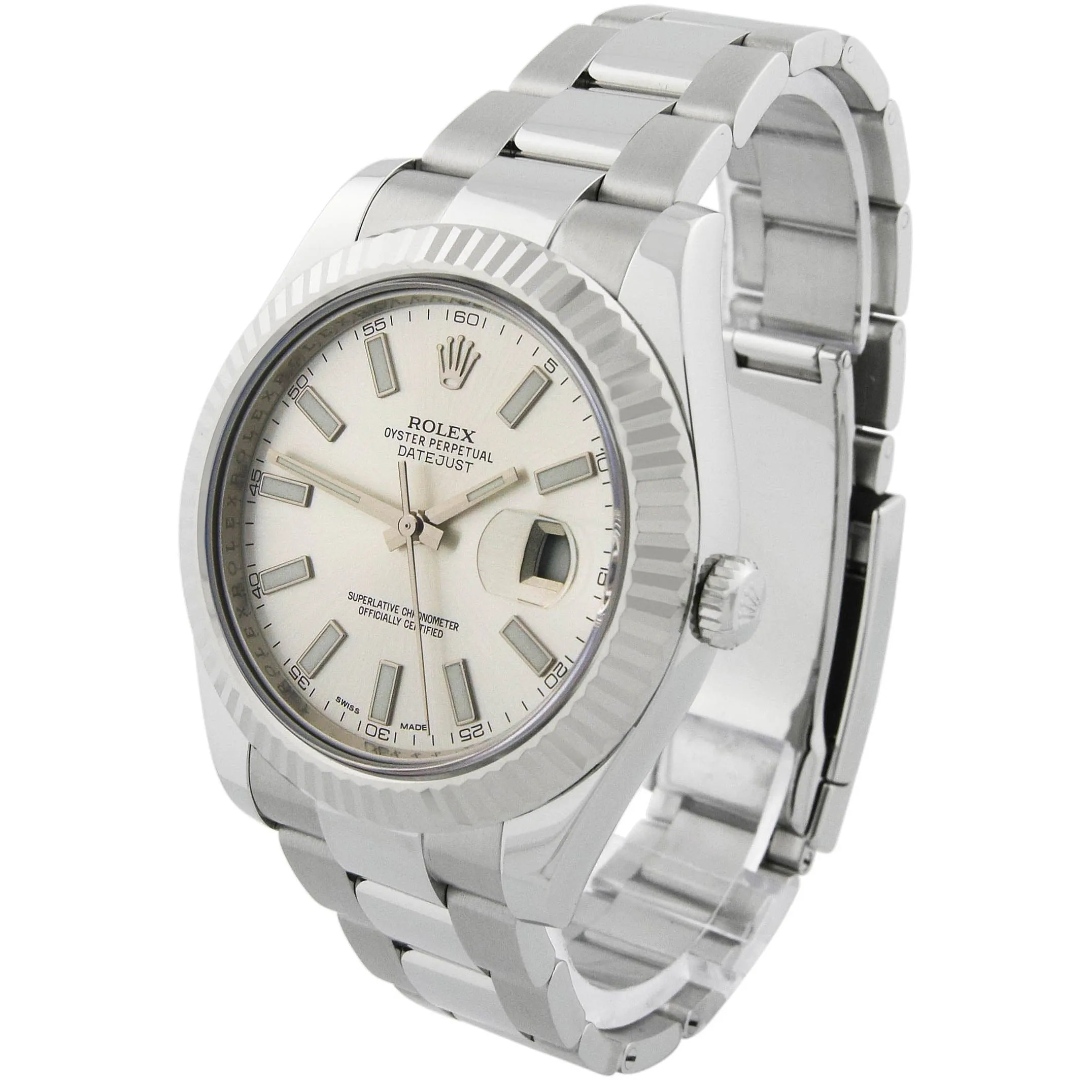 Rolex Men's Datejust II Stainless Steel 41mm Silver Stick Dial Watch Reference #: 116334