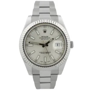 Rolex Men's Datejust II Stainless Steel 41mm Silver Stick Dial Watch Reference #: 116334