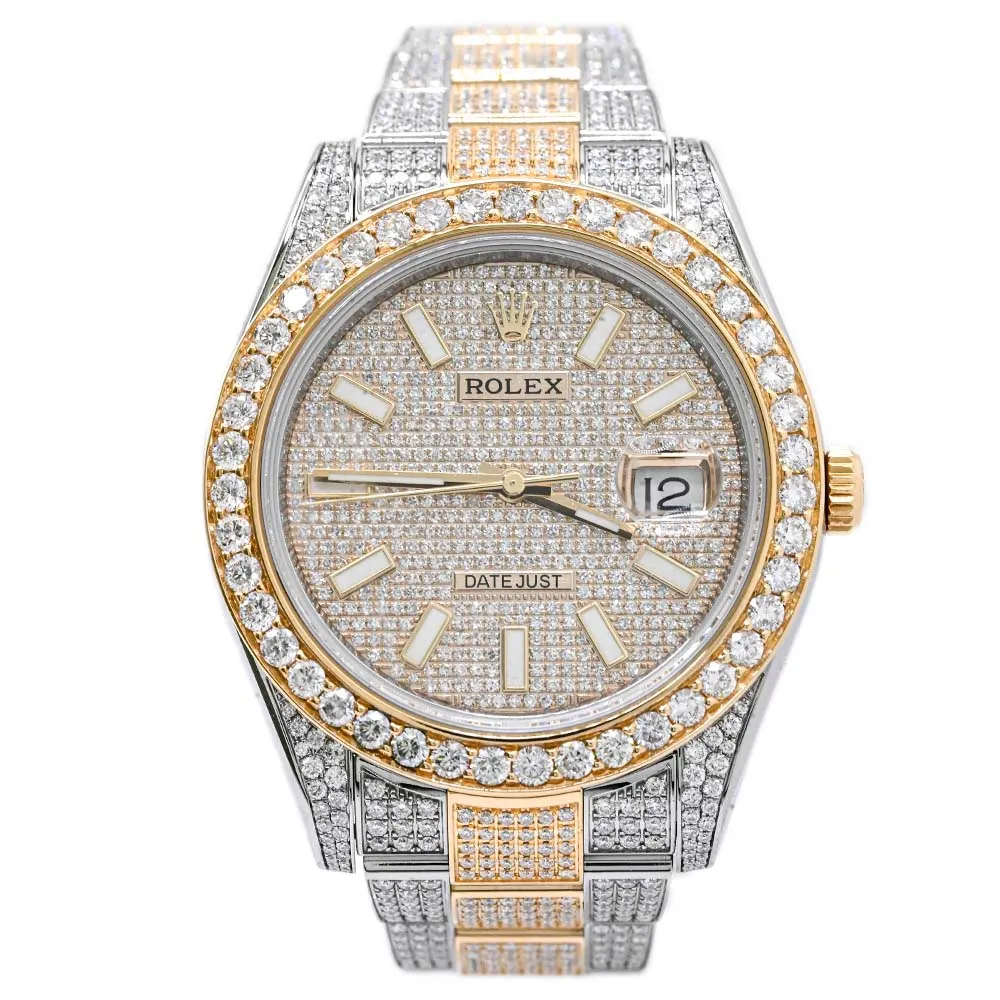 Rolex Men's Datejust Two Tone Yellow Gold and Stainless Steel 41mm CUSTOM ICED OUT Pave Diamond Stick Dial Watch Reference #: 116333