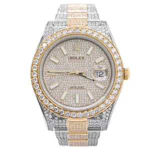 Rolex Men's Datejust Two Tone Yellow Gold and Stainless Steel 41mm CUSTOM ICED OUT Pave Diamond Stick Dial Watch Reference #: 116333