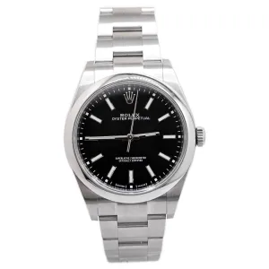 Rolex Men's Oyster Perpetual Stainless Steel 39mm Black Stick Dial Watch Reference #: 114300