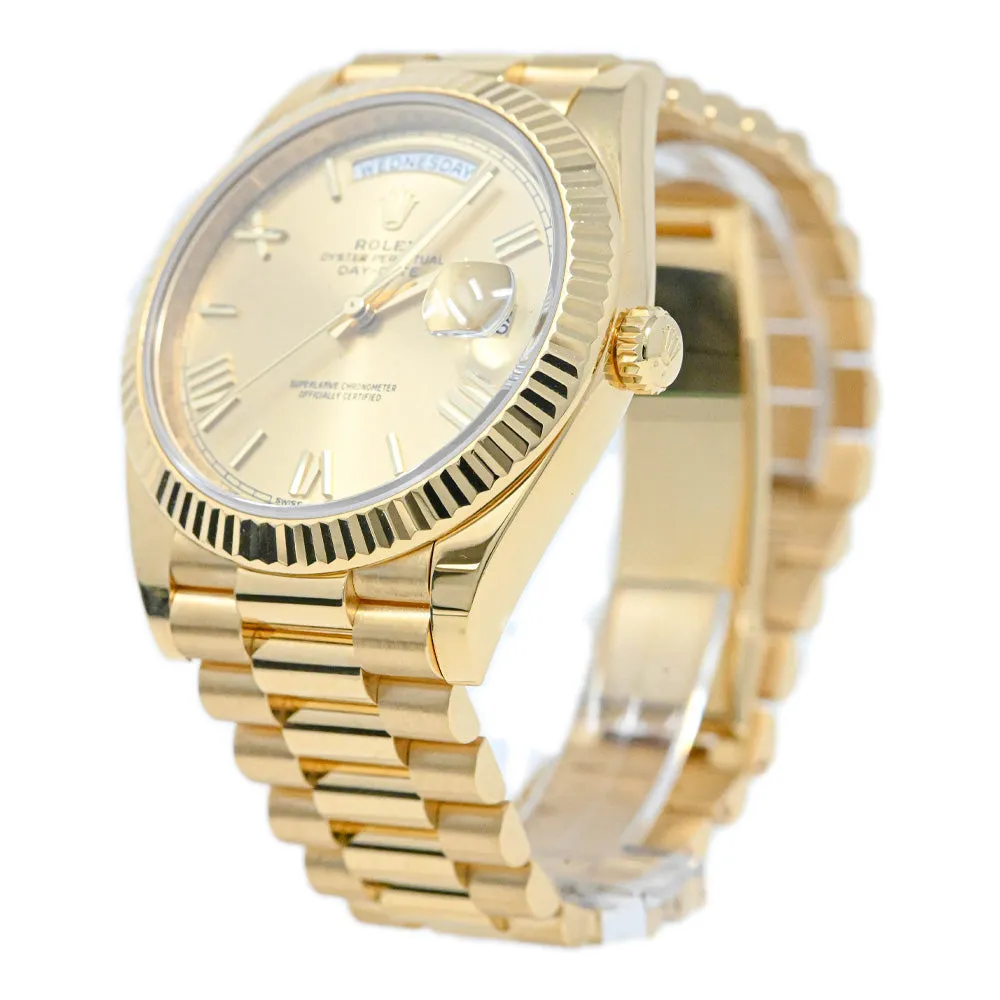 Rolex Mens President Day-Date 40mm 18K Yellow Gold Watch Champagne Roman Dial Watch Reference #: 228238