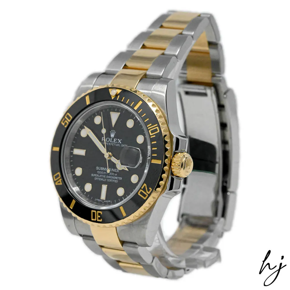 Rolex Men's Submariner Date 18K Yellow Gold & Steel 40mm Black Dot Dial Watch Reference #: 116613LN