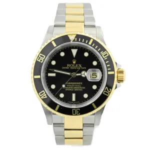 Rolex Men's Submariner Date 18K Yellow Gold & Steel 40mm Black Dot Dial Watch Reference #: 16613LN