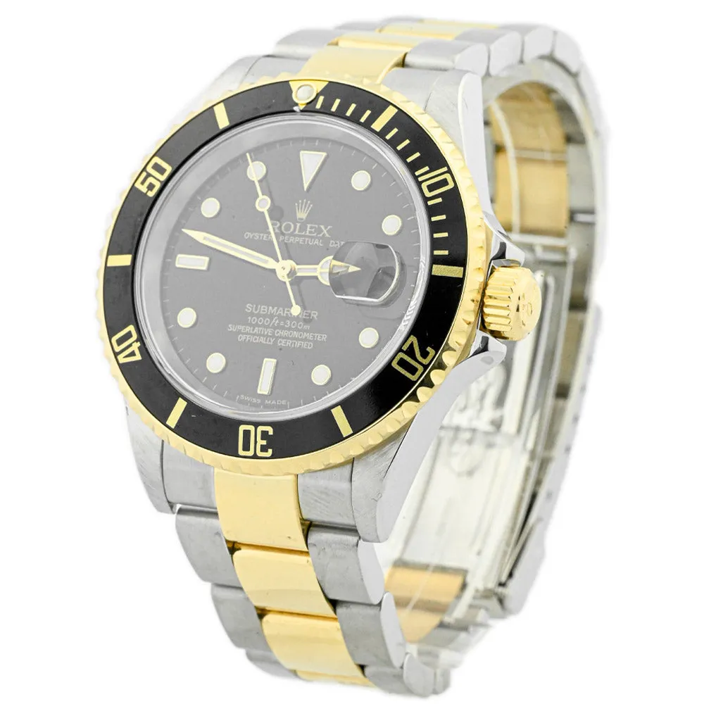 Rolex Men's Submariner Date 18K Yellow Gold & Steel 40mm Black Dot Dial Watch Reference #: 16613LN