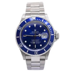 Rolex Men's Submariner Date Stainless Steel 40mm Custom Blue Dot Dial Watch Reference #: 16610