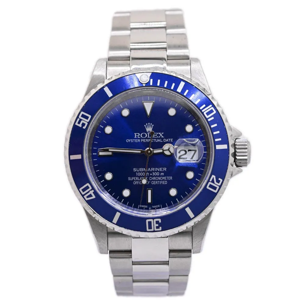 Rolex Men's Submariner Date Stainless Steel 40mm Custom Blue Dot Dial Watch Reference #: 16610