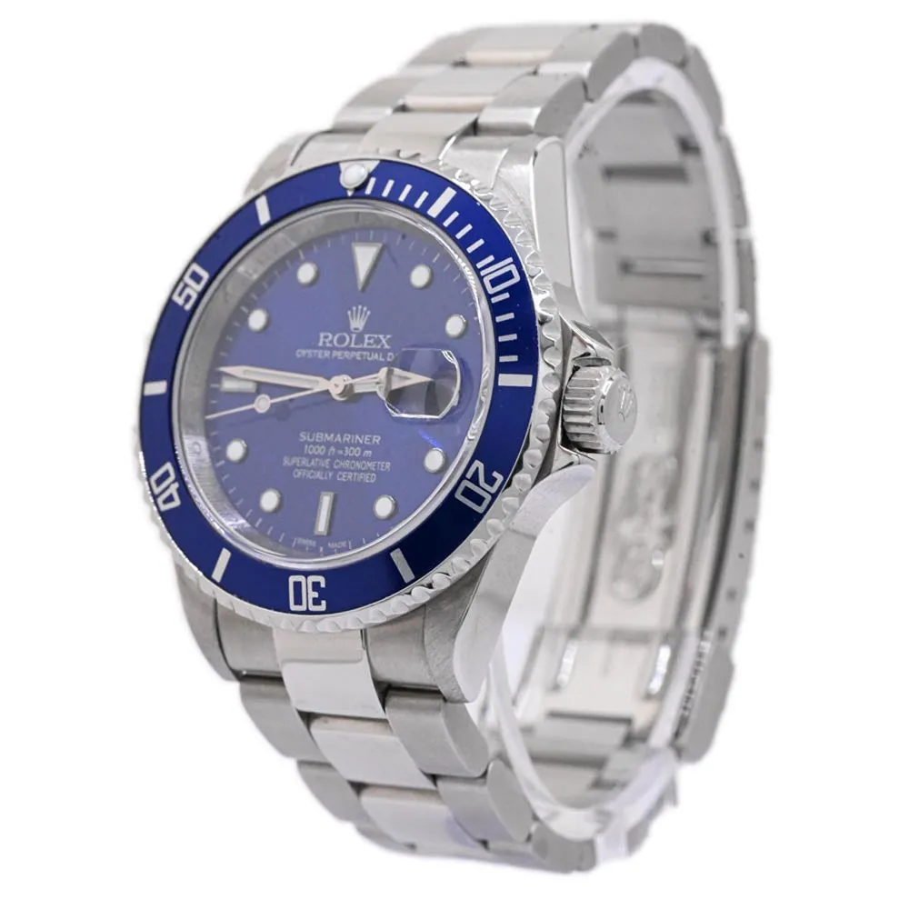 Rolex Men's Submariner Date Stainless Steel 40mm Custom Blue Dot Dial Watch Reference #: 16610