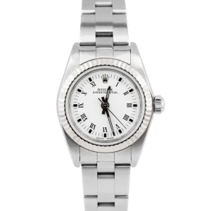 Rolex Oyster Perpetual 24mm Stainless NO-HOLES White Fluted Oyster Watch 76094
