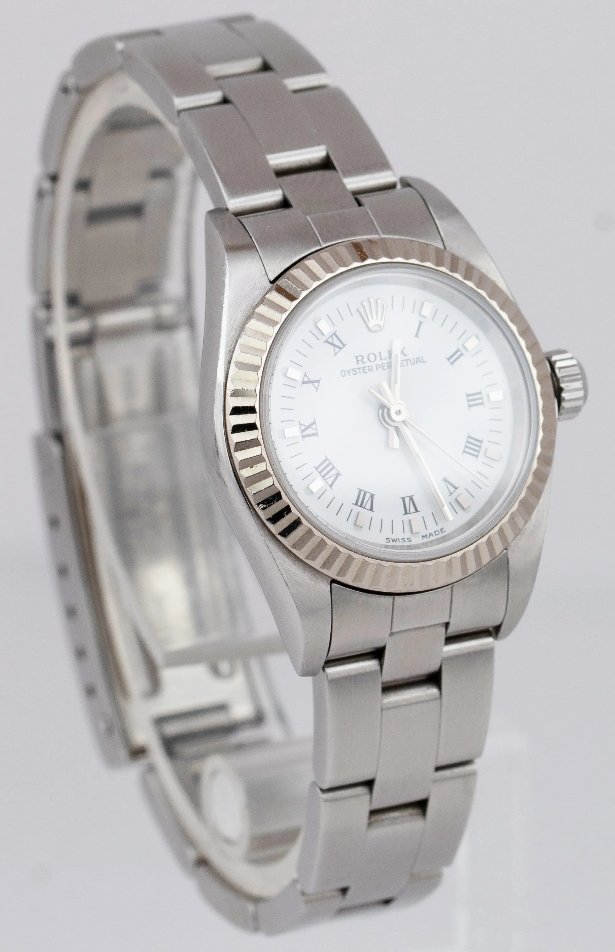 Rolex Oyster Perpetual 24mm Stainless NO-HOLES White Fluted Oyster Watch 76094