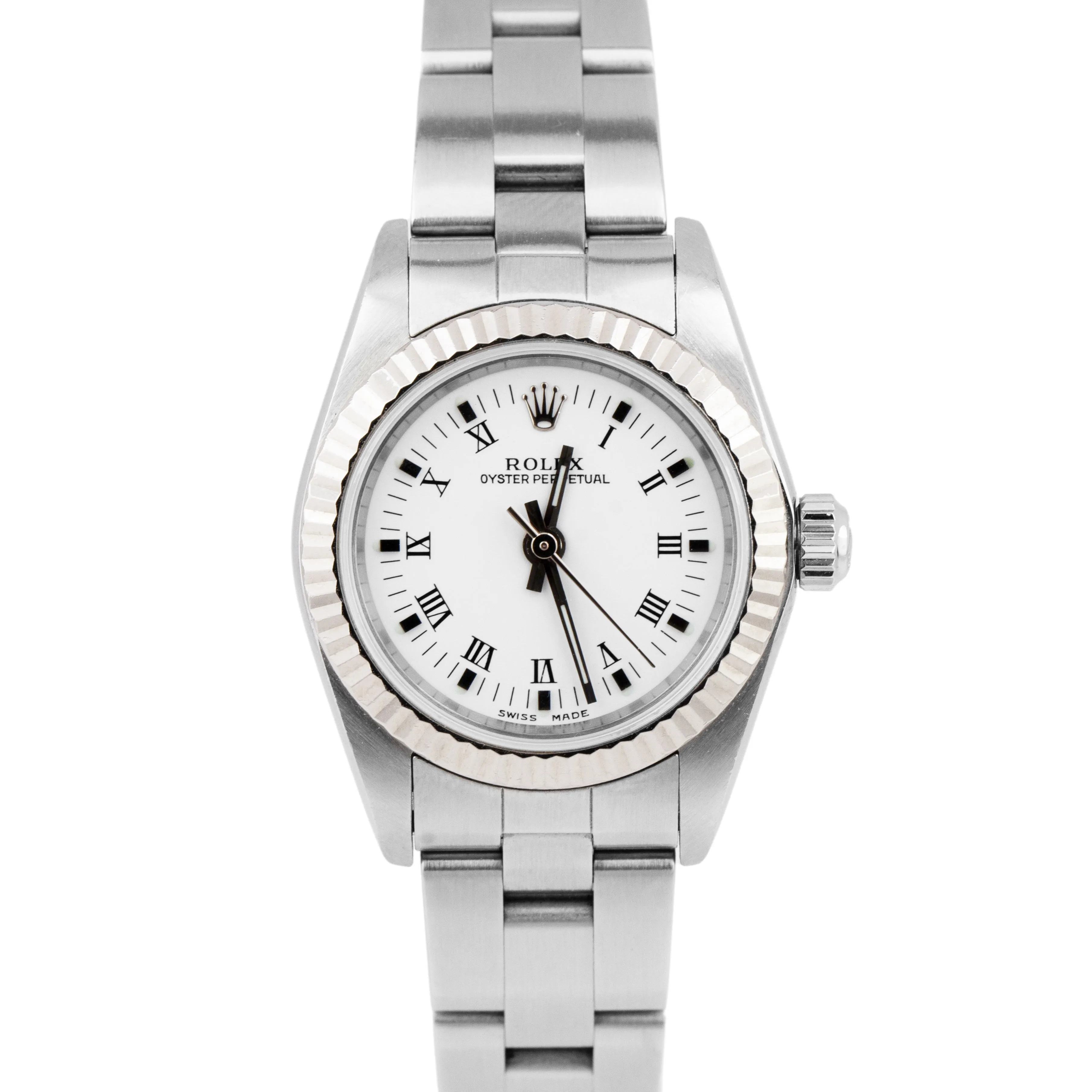 Rolex Oyster Perpetual 24mm Stainless NO-HOLES White Fluted Oyster Watch 76094