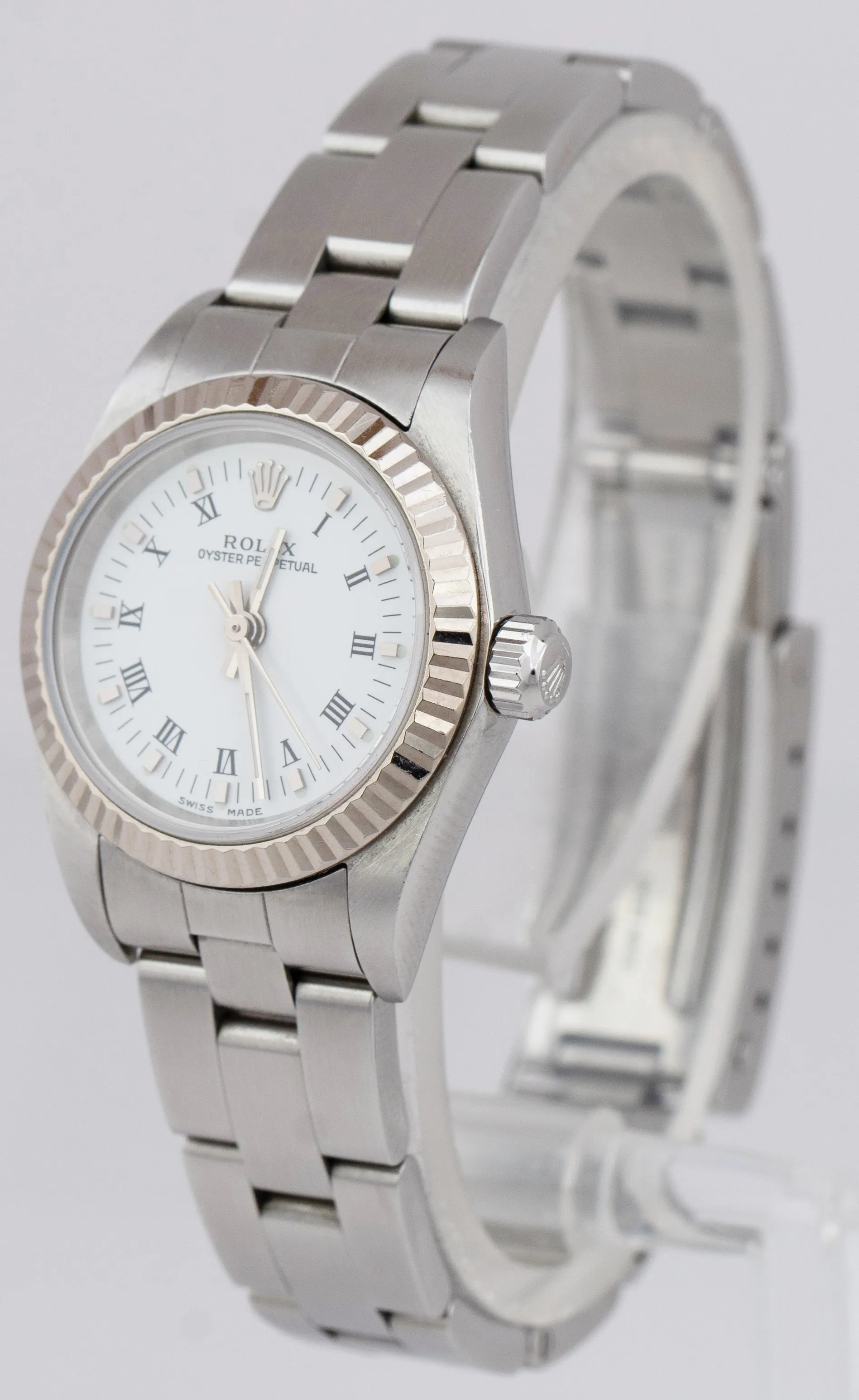 Rolex Oyster Perpetual 24mm Stainless NO-HOLES White Fluted Oyster Watch 76094