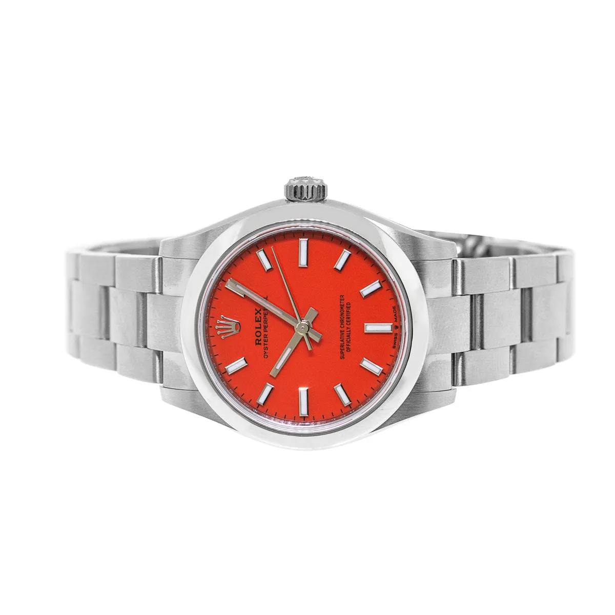 Rolex Oyster Perpetual 31mm Stainless Steel Coral Index Dial & Smooth Bezel 277200