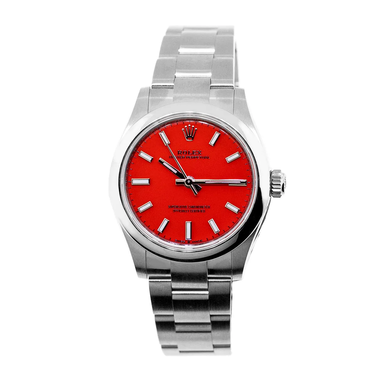 Rolex Oyster Perpetual 31mm Stainless Steel Coral Index Dial & Smooth Bezel 277200