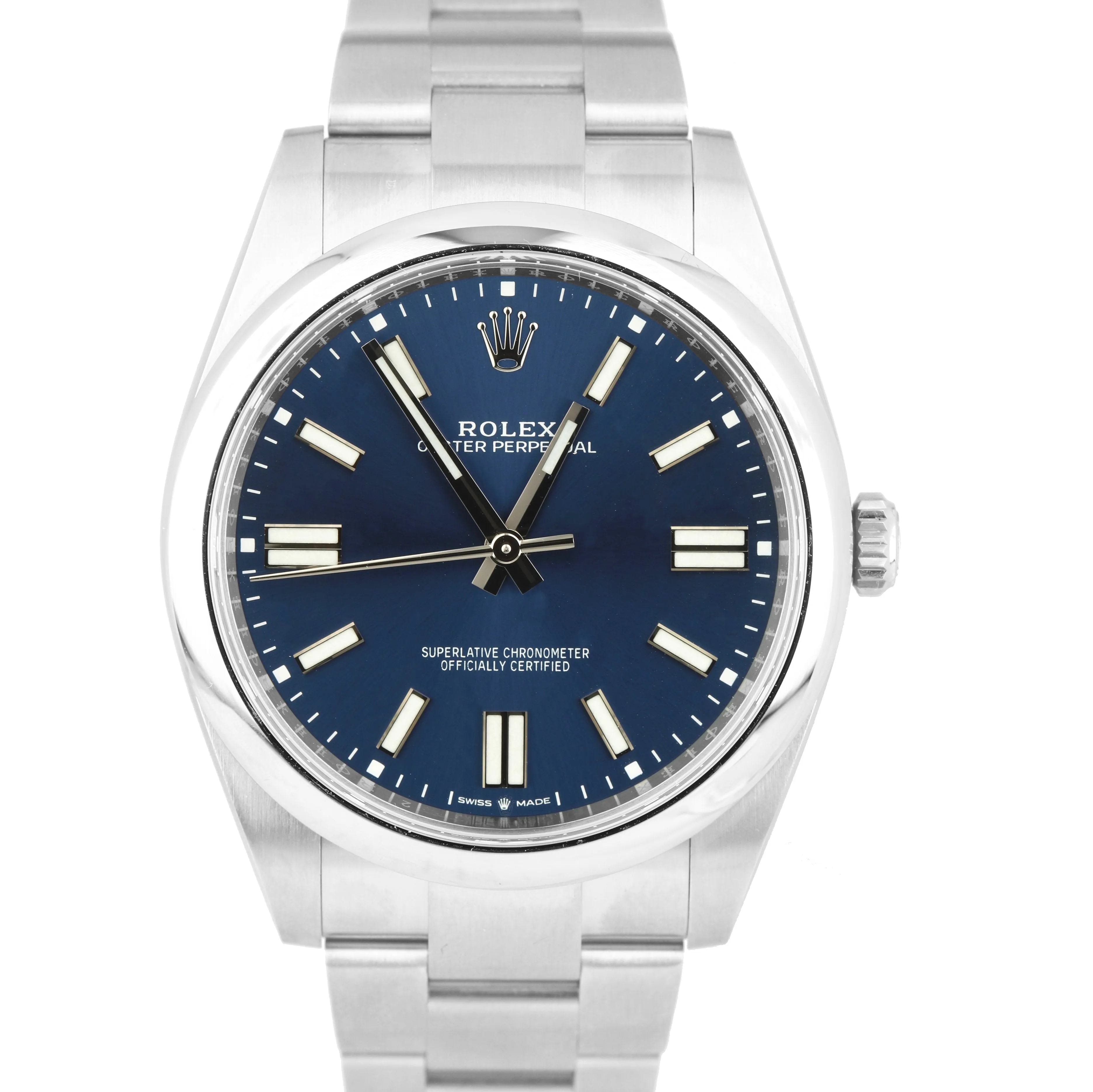 Rolex Oyster Perpetual 41mm BLUE Stainless Oyster Watch 124300 B&P