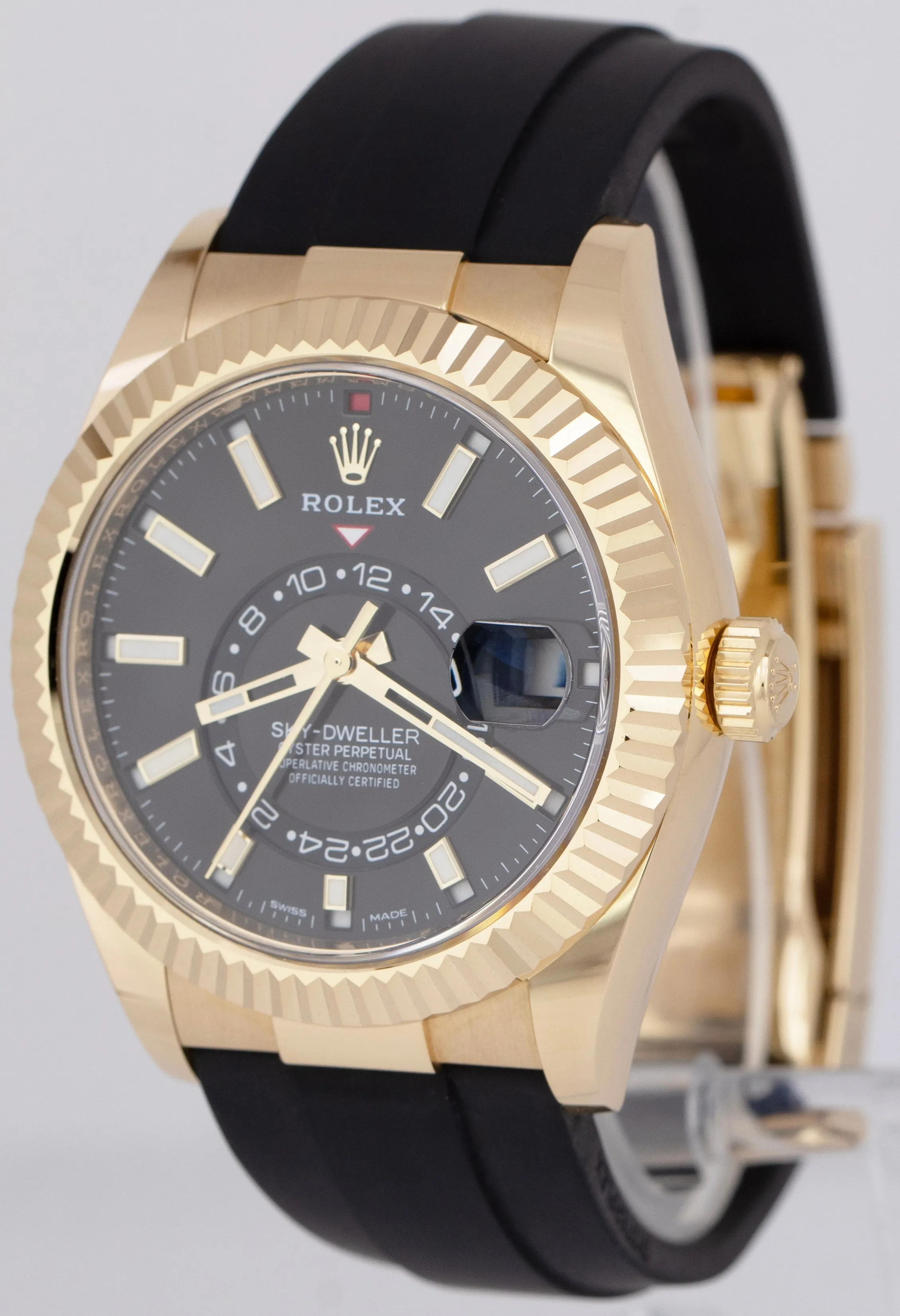 Rolex Sky-Dweller 2022 NEW PAPERS 18K Yellow Gold Black Oysterflex 42mm 326238 BOX