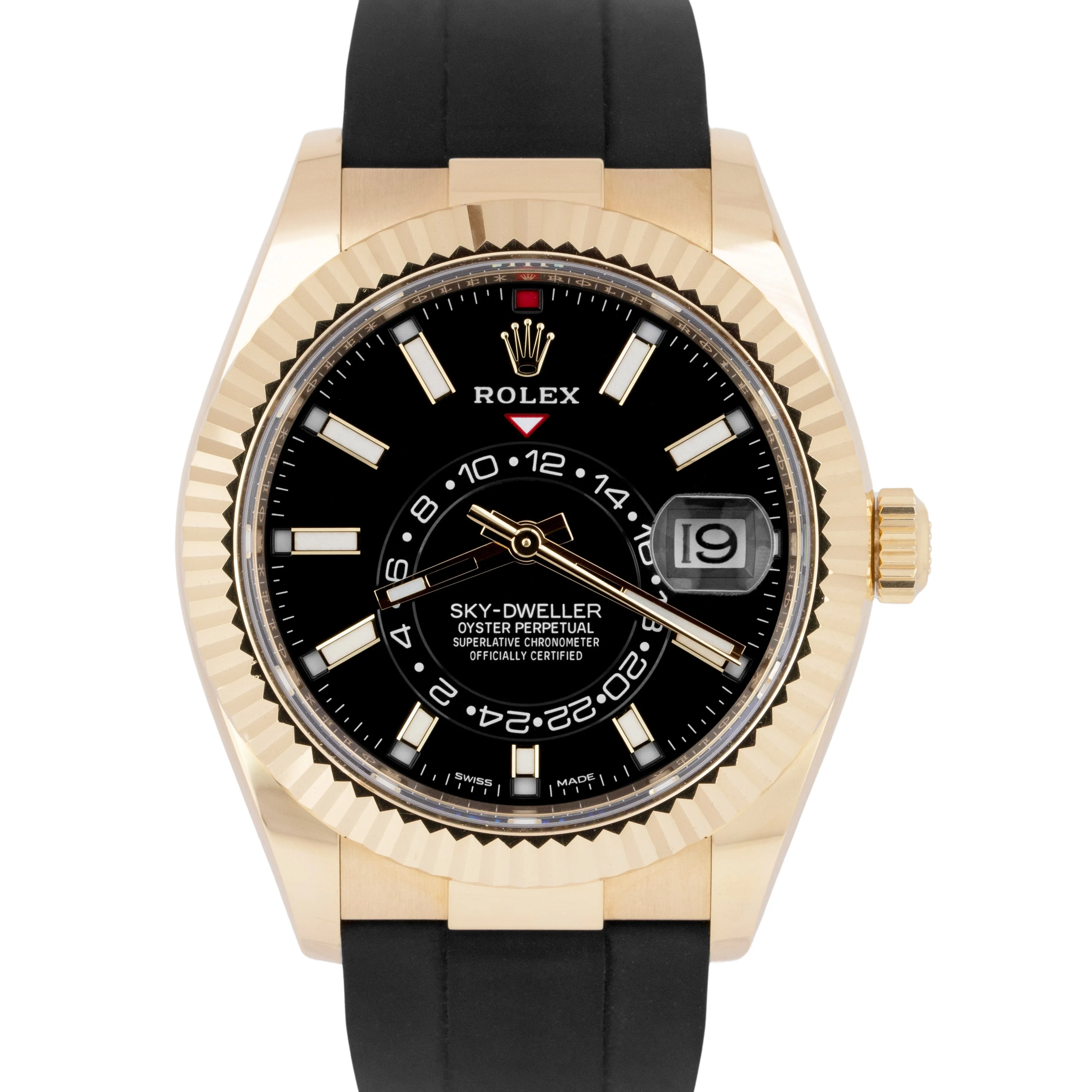 Rolex Sky-Dweller 2022 NEW PAPERS 18K Yellow Gold Black Oysterflex 42mm 326238 BOX