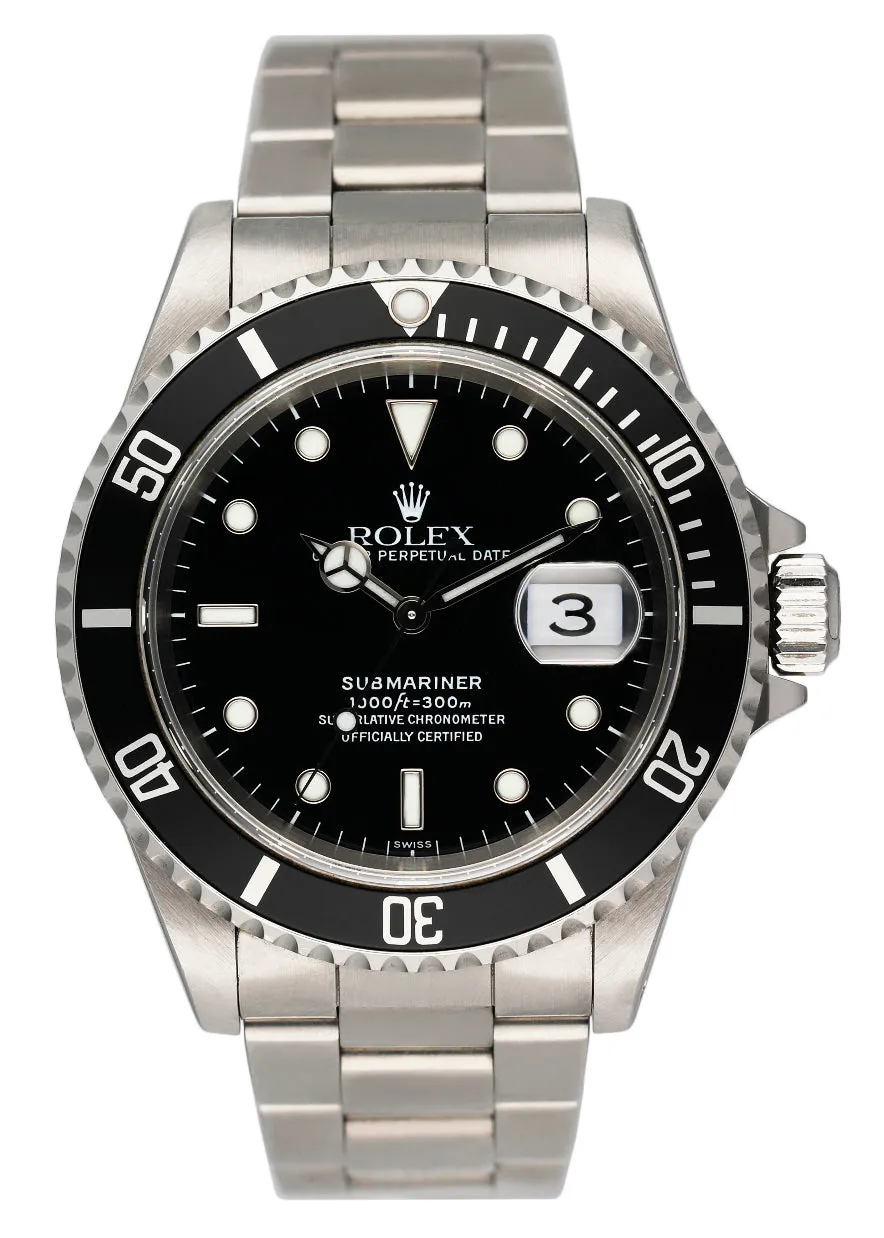 Rolex Submariner Date 16610 Mens Watch Box Papers
