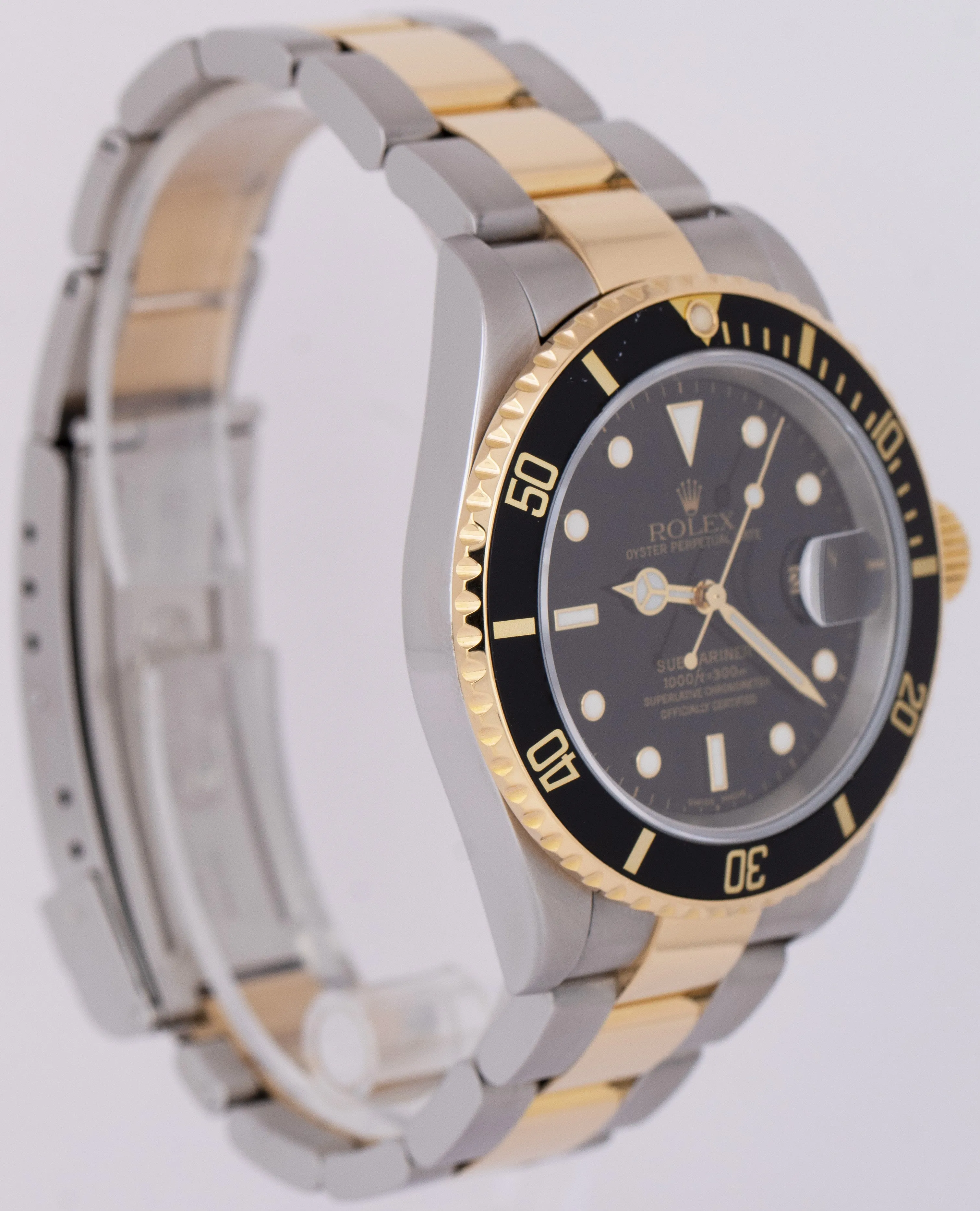 Rolex Submariner Date 40mm Black Two-Tone 18K Gold NO-HOLES Steel 16613 Watch
