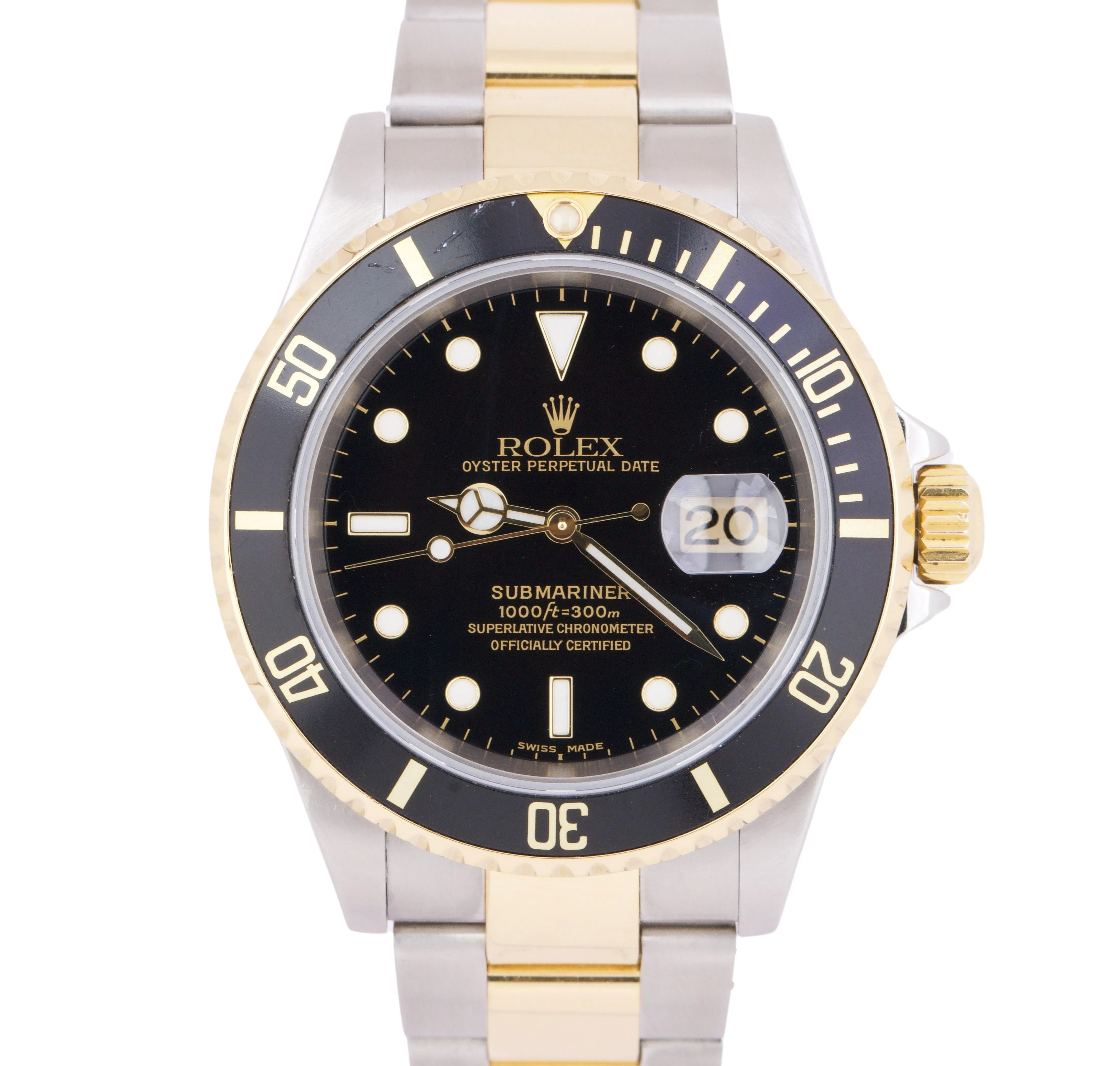 Rolex Submariner Date 40mm Black Two-Tone 18K Gold NO-HOLES Steel 16613 Watch