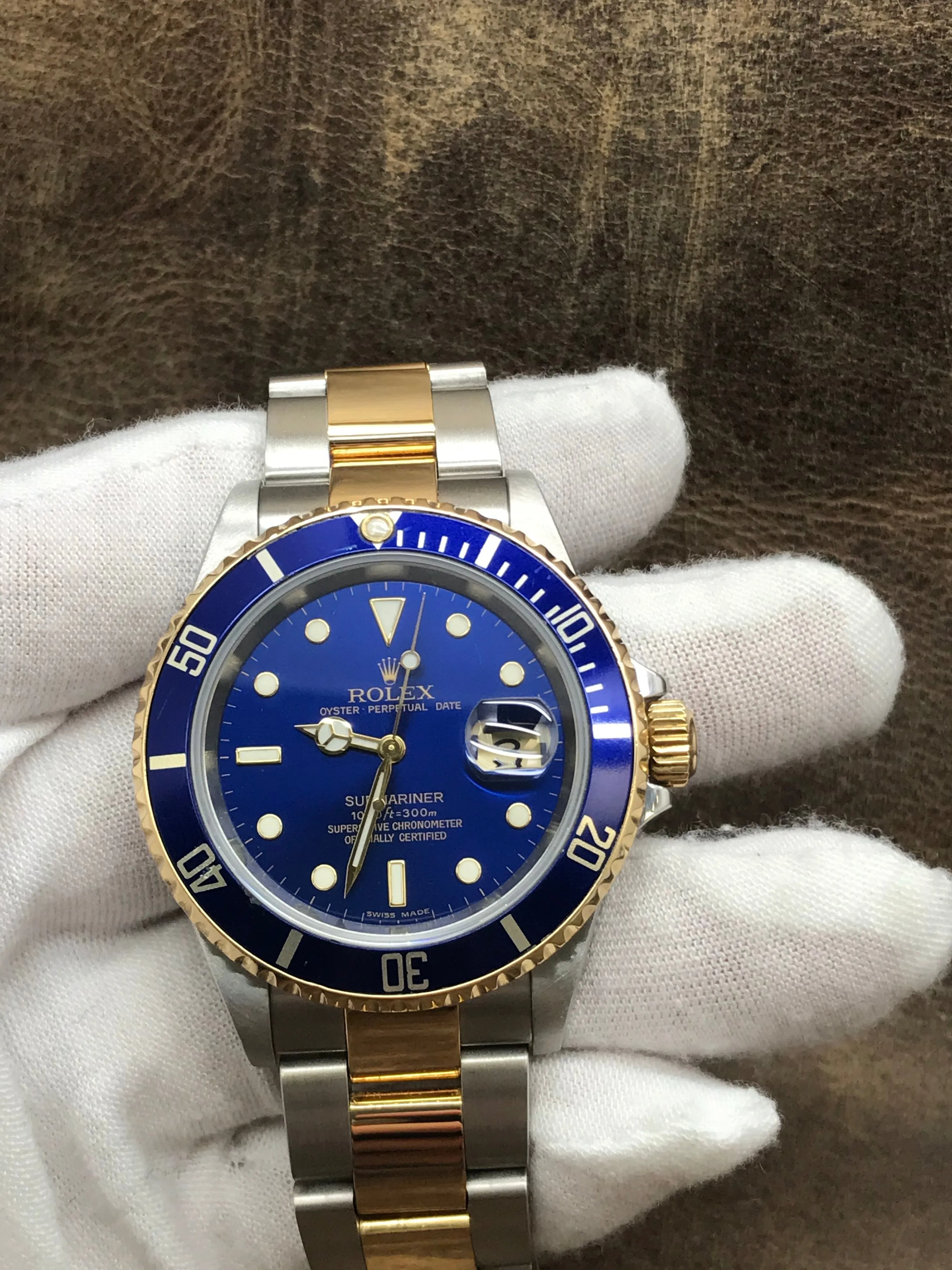 Rolex Submariner Date No Holes SEL Gold buckle 16613 Blue Dial Automatic Men's Watch