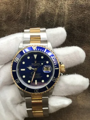 Rolex Submariner Date No Holes SEL Gold buckle 16613 Blue Dial Automatic Men's Watch