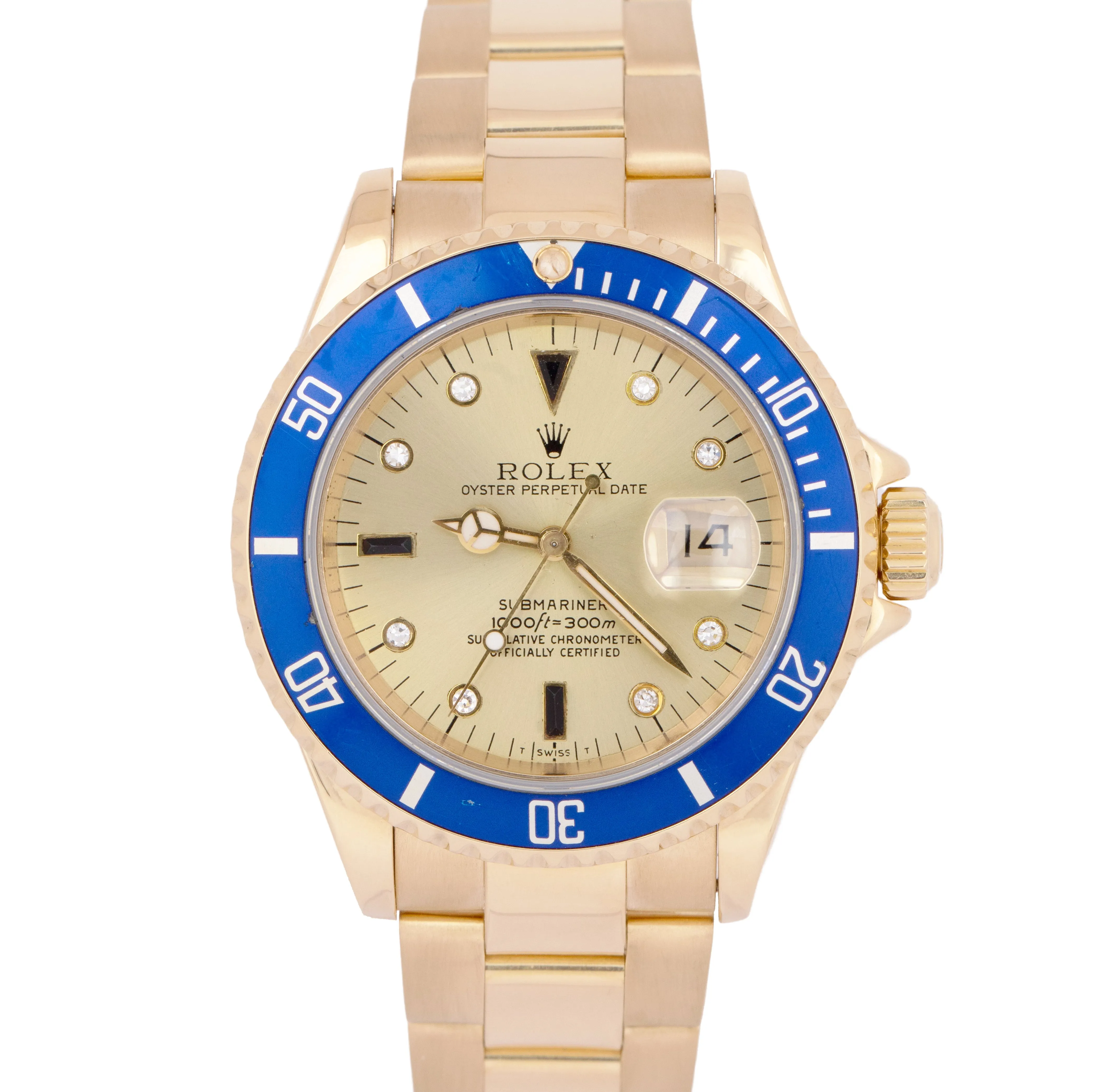 Rolex Submariner Date Serti 18K Yellow Gold 40mm Oyster Automatic 16618 Watch
