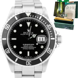Rolex Submariner Date Stainless Steel 40mm Black Dive Oyster SEL Watch 16610 BOX