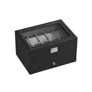 Rootz Elegant Watch Box - Jewelry Organizer - Display Case - Glass Panel - Easy-Care - 28.5cm x 20.5cm x 16cm