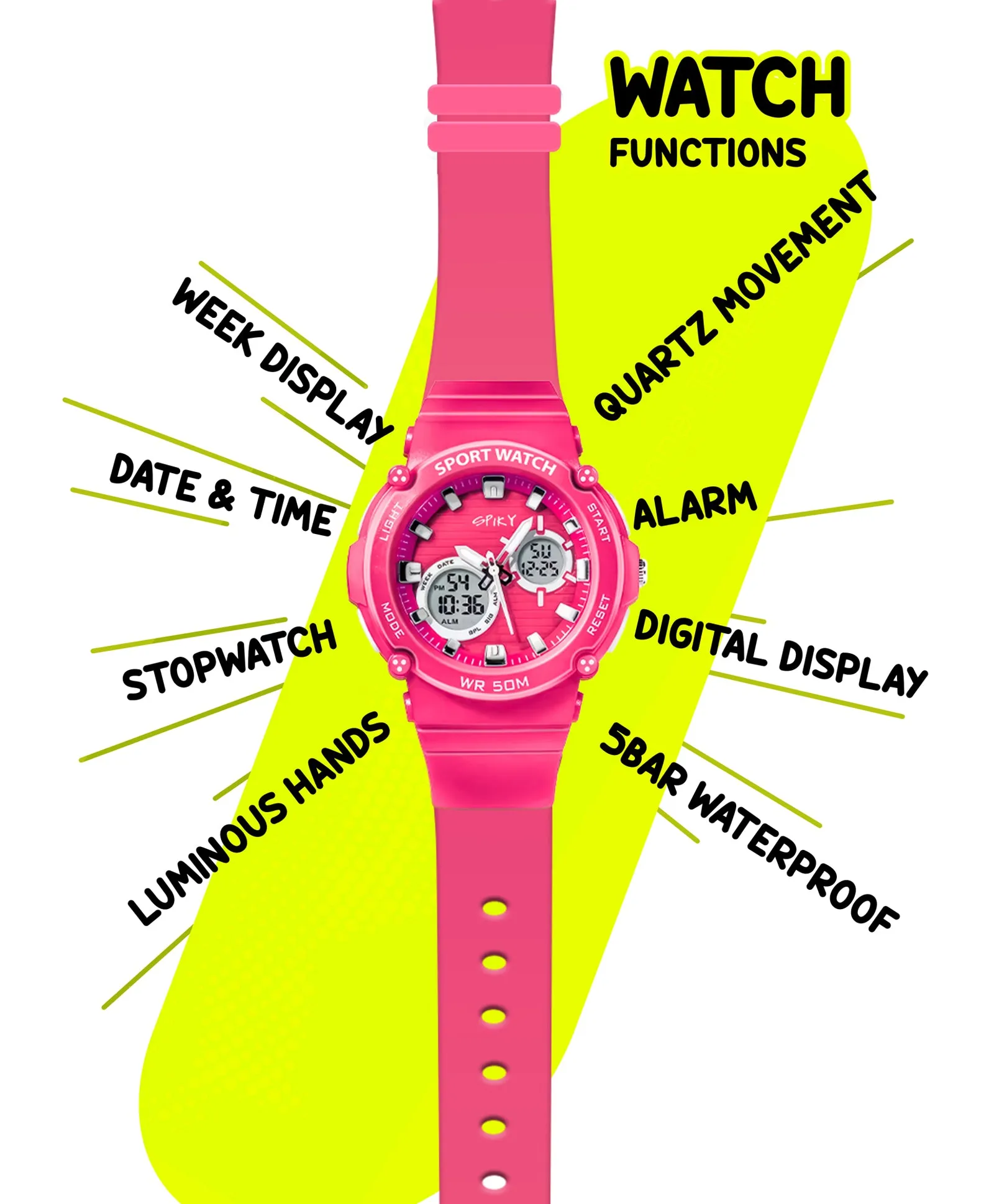Spiky Eva29 Round Multifunctional Digital Sports Watch - Orange