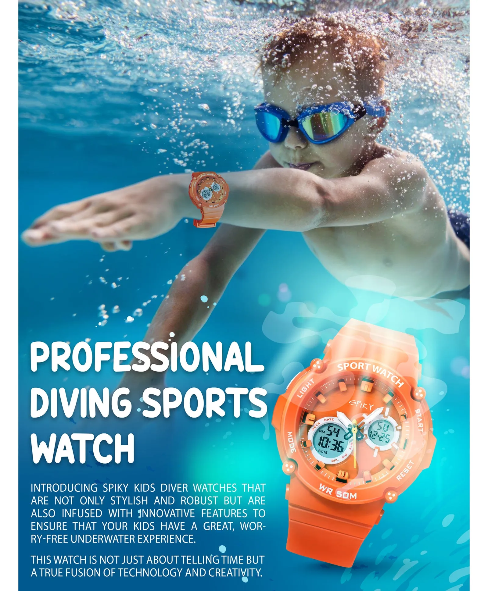 Spiky Eva29 Round Multifunctional Digital Sports Watch - Orange