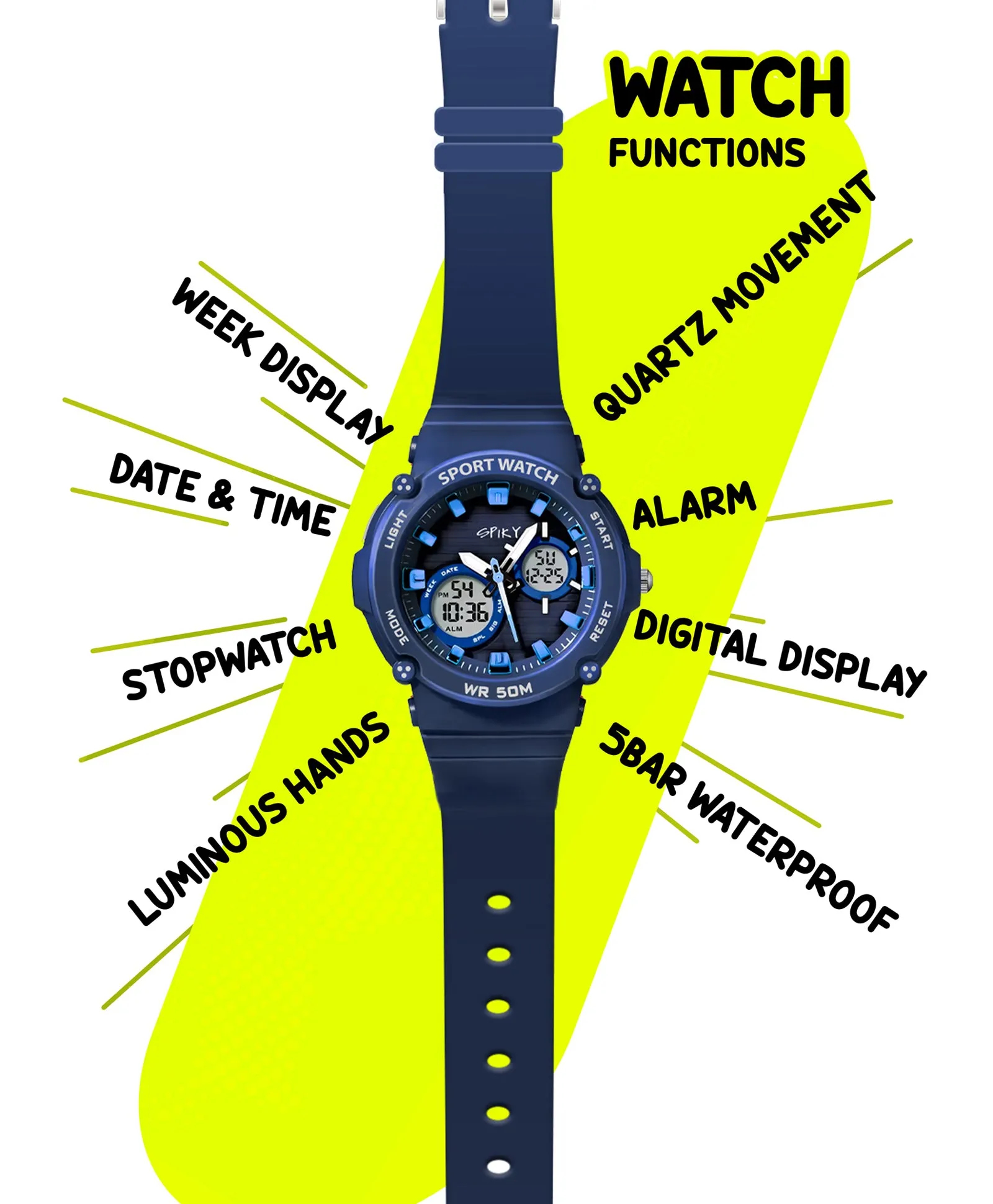 Spiky Eva29 Round Multifunctional Digital Sports Watch - Orange