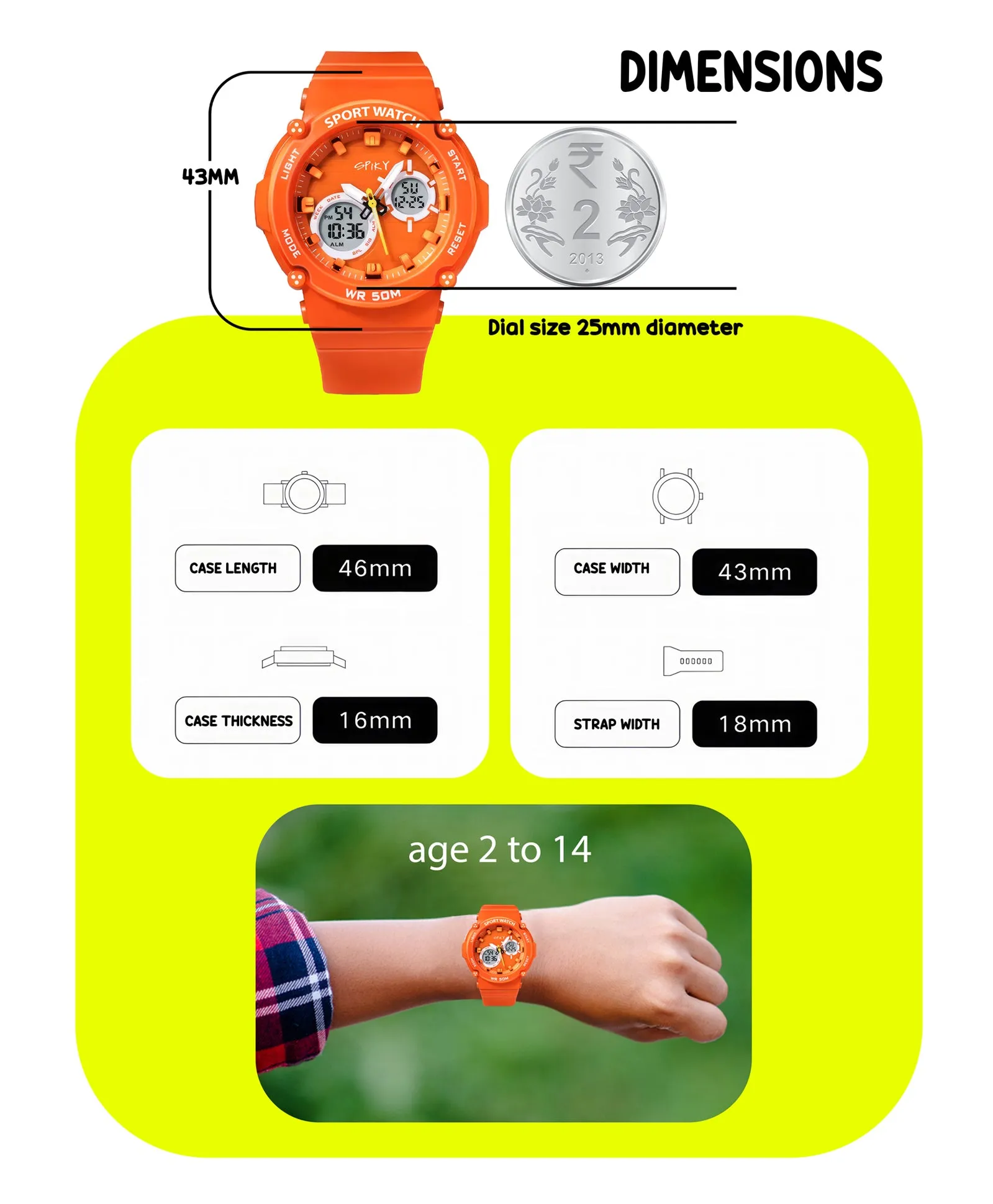 Spiky Eva29 Round Multifunctional Digital Sports Watch - Orange
