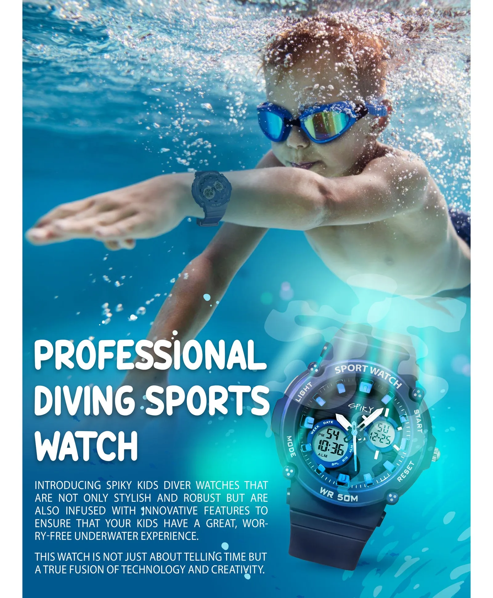 Spiky Eva29 Round Multifunctional Digital Sports Watch - Orange