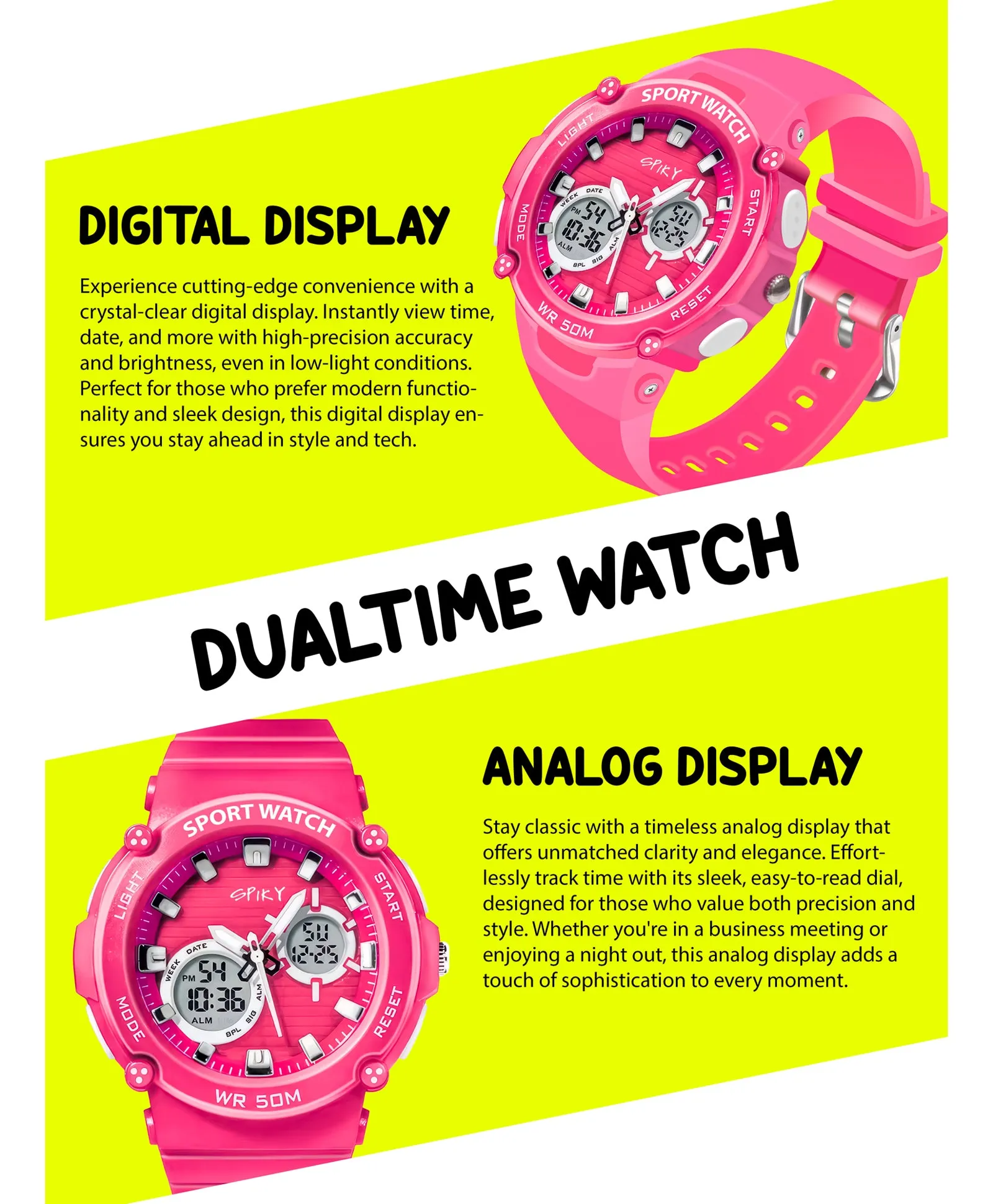 Spiky Eva29 Round Multifunctional Digital Sports Watch - Orange