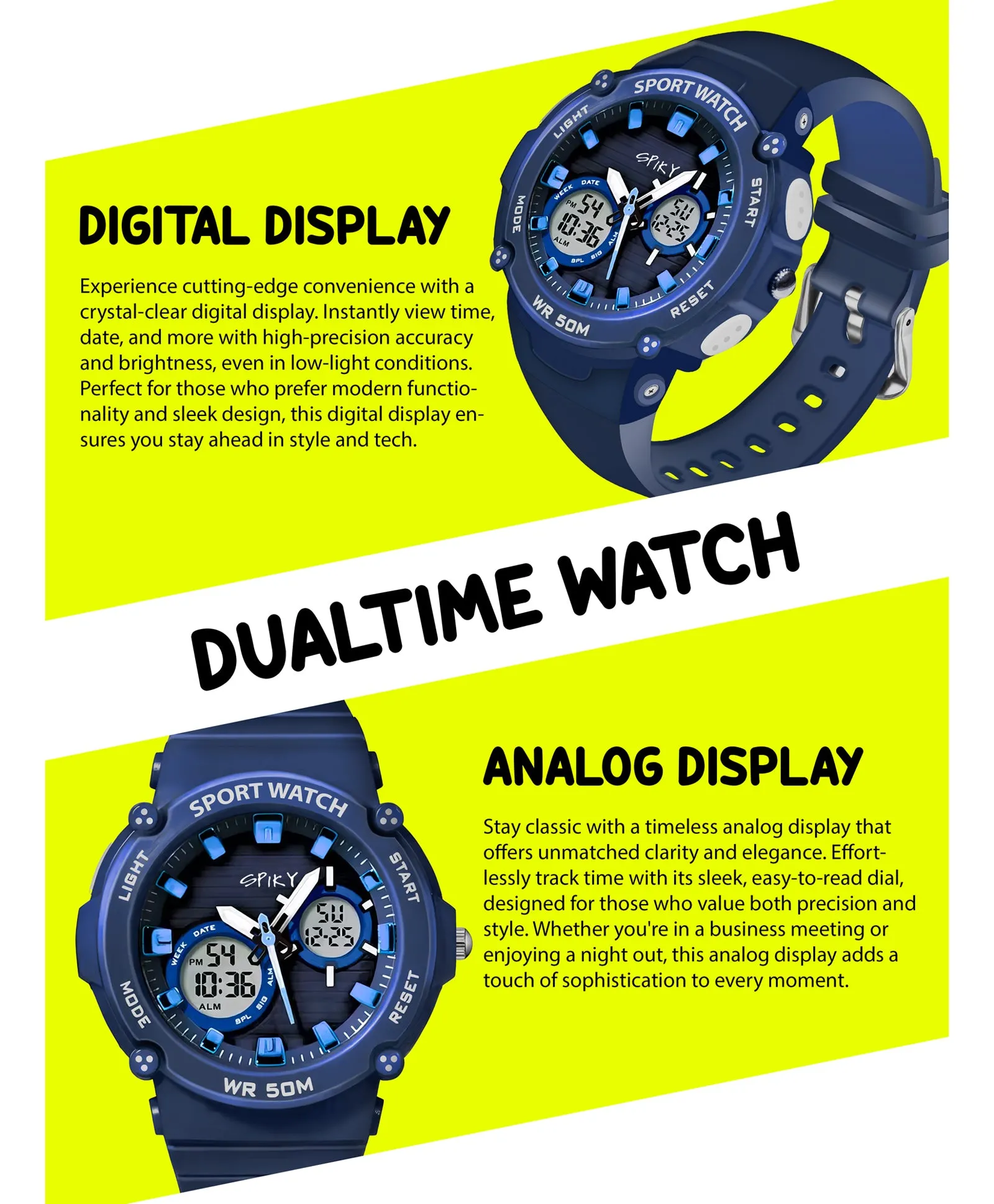 Spiky Eva29 Round Multifunctional Digital Sports Watch - Orange