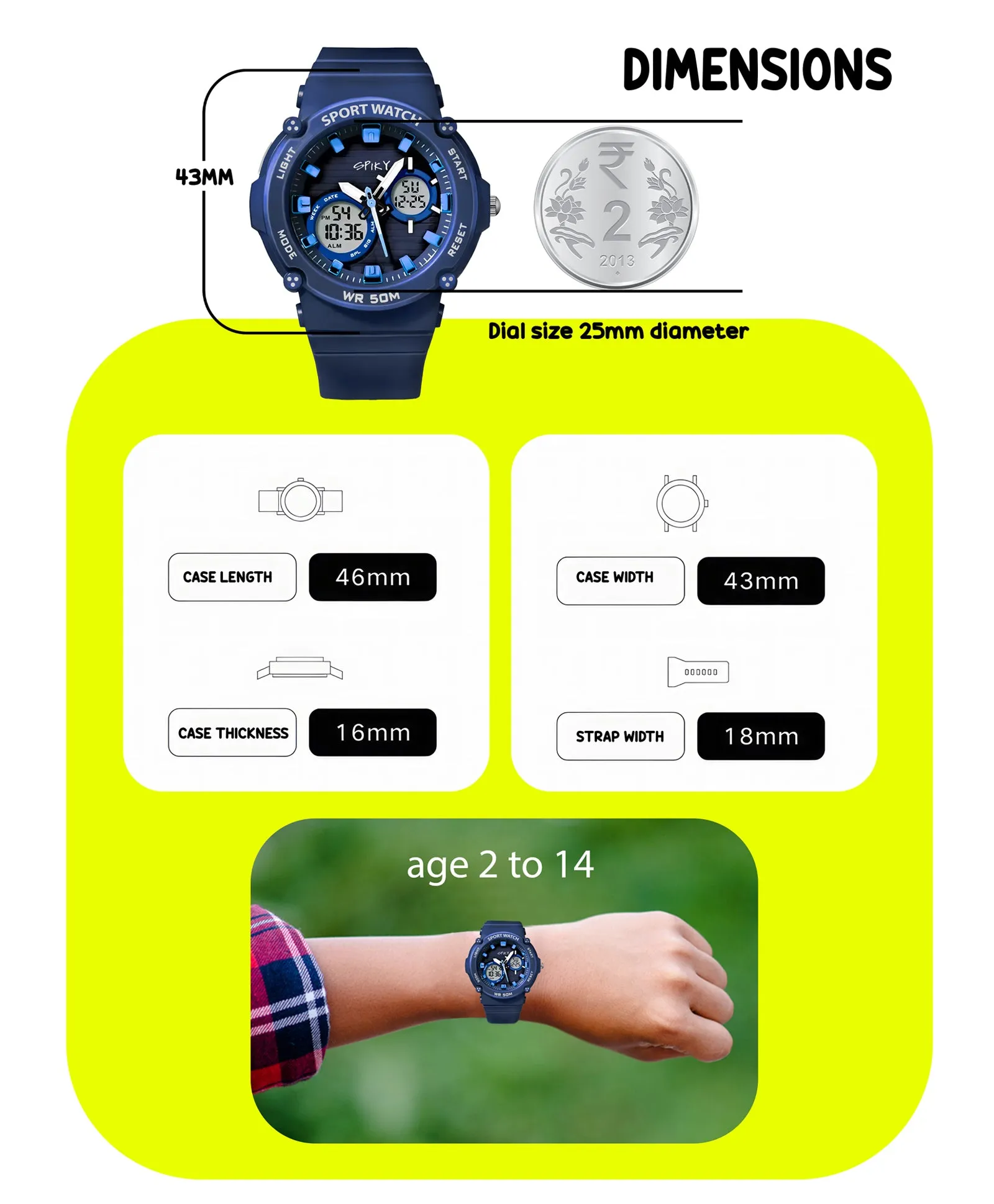 Spiky Eva29 Round Multifunctional Digital Sports Watch - Orange