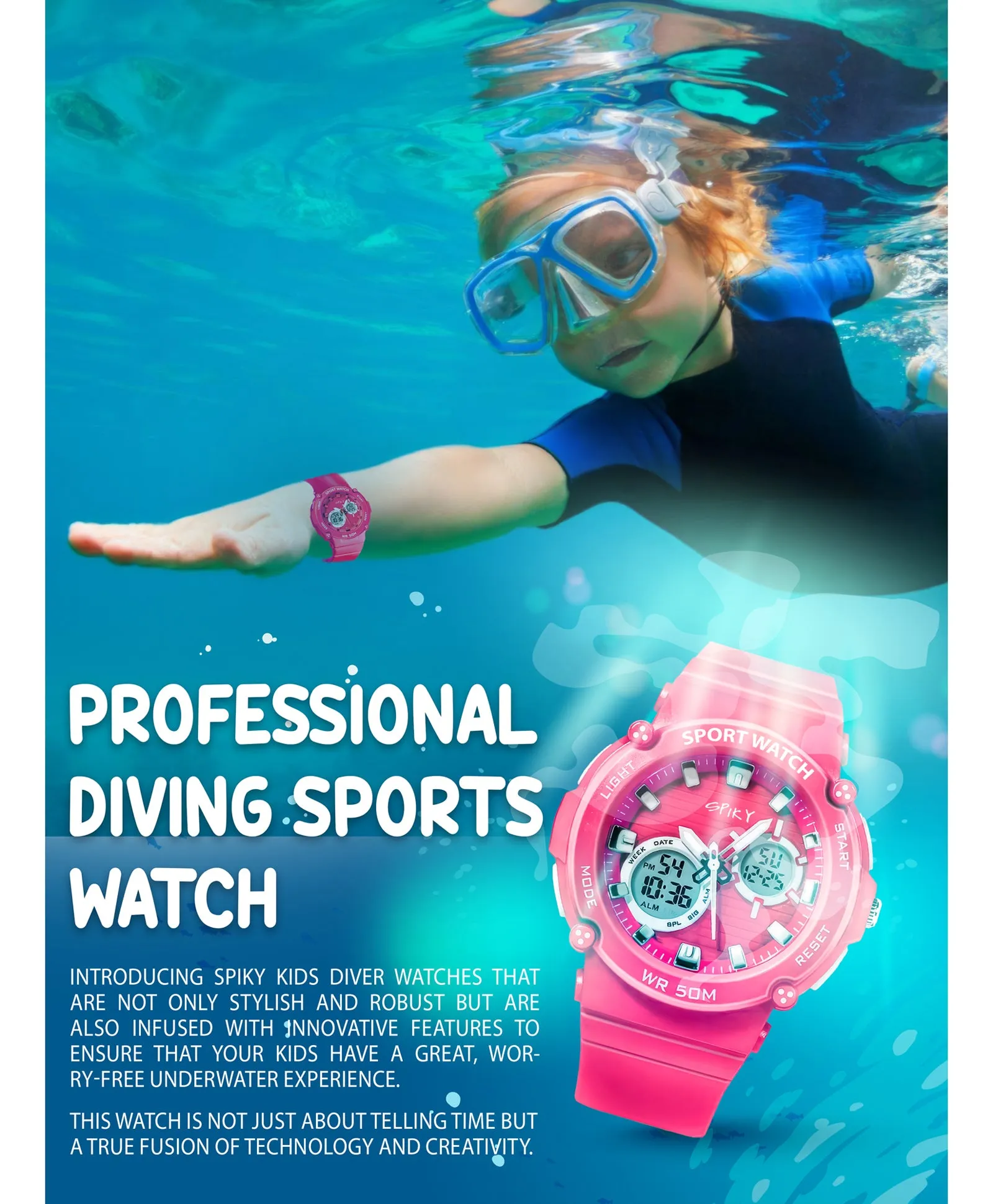 Spiky Eva29 Round Multifunctional Digital Sports Watch - Orange