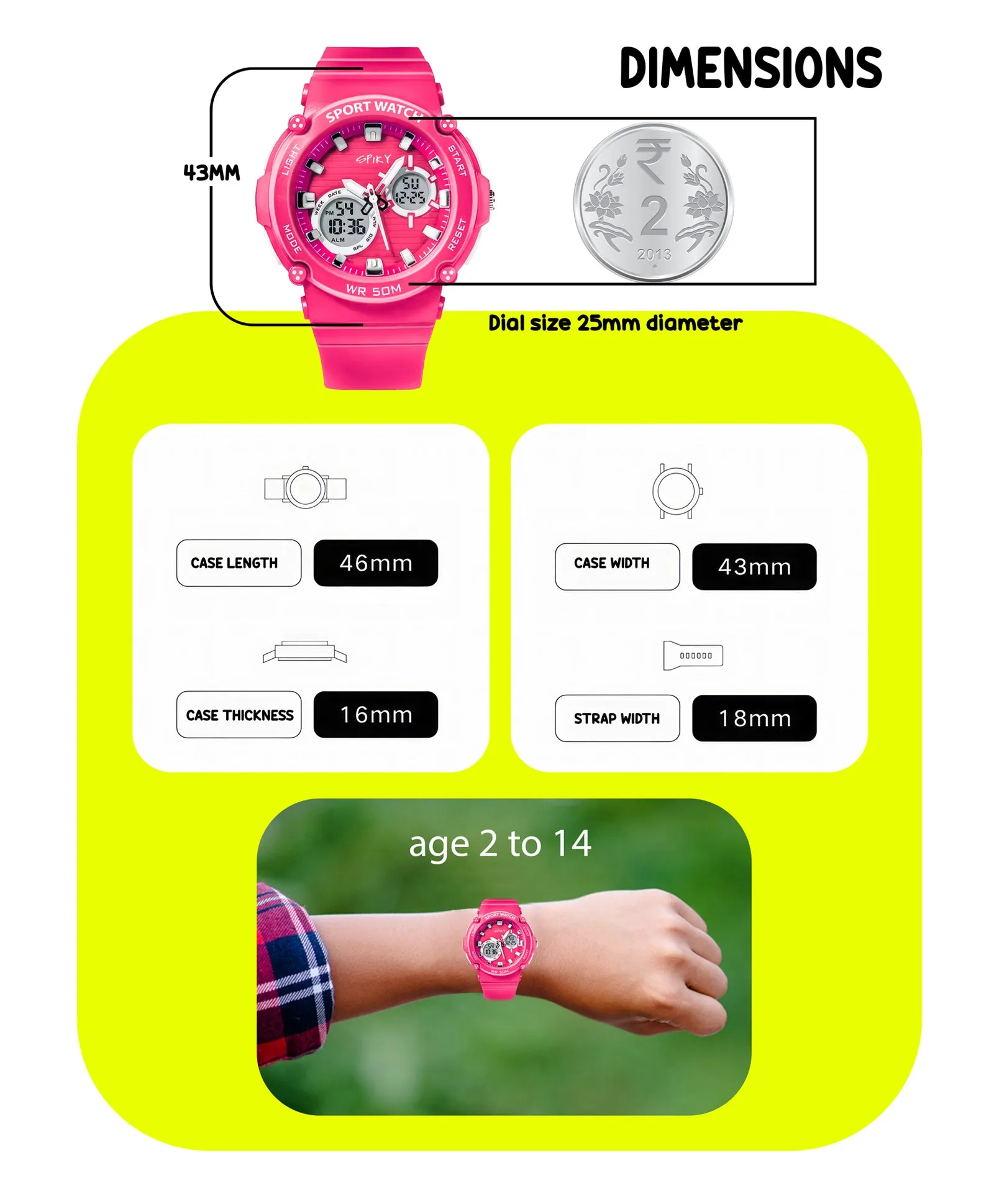 Spiky Eva29 Round Multifunctional Digital Sports Watch - Orange