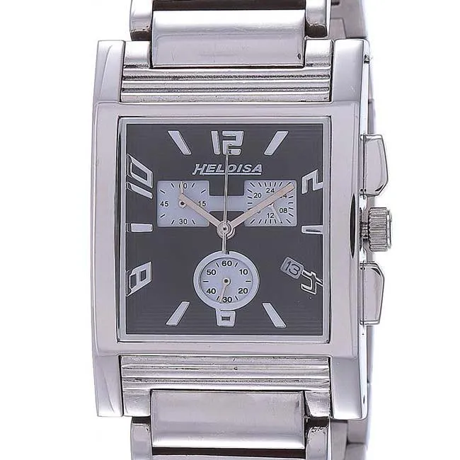 Stainless Steel with Black Dial Rectangular Case Chronograph Watch For Men - Heloisa 76120216