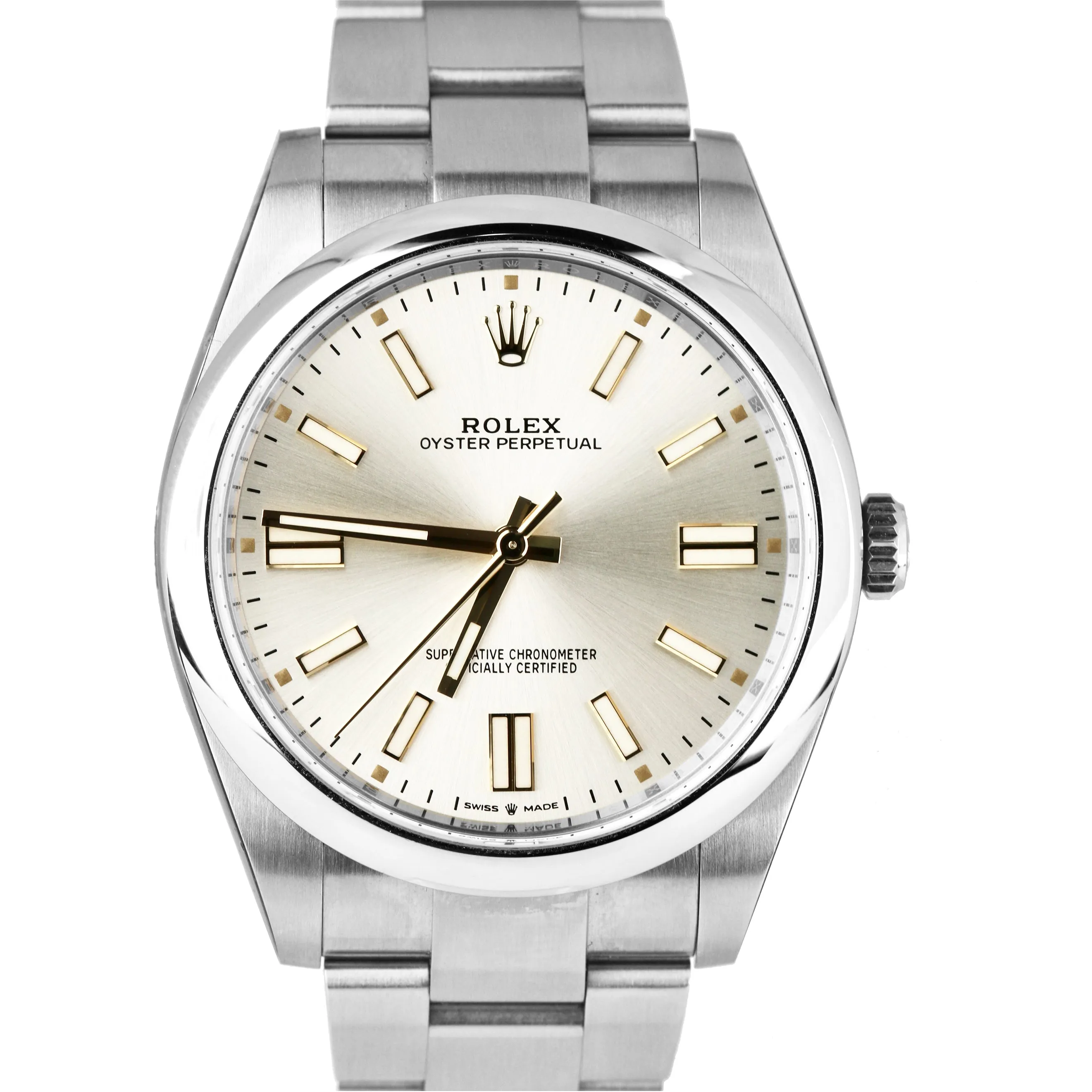 STICKERED NEW 2021 Rolex Oyster Perpetual 41mm SILVER GOLD Oyster Watch 124300