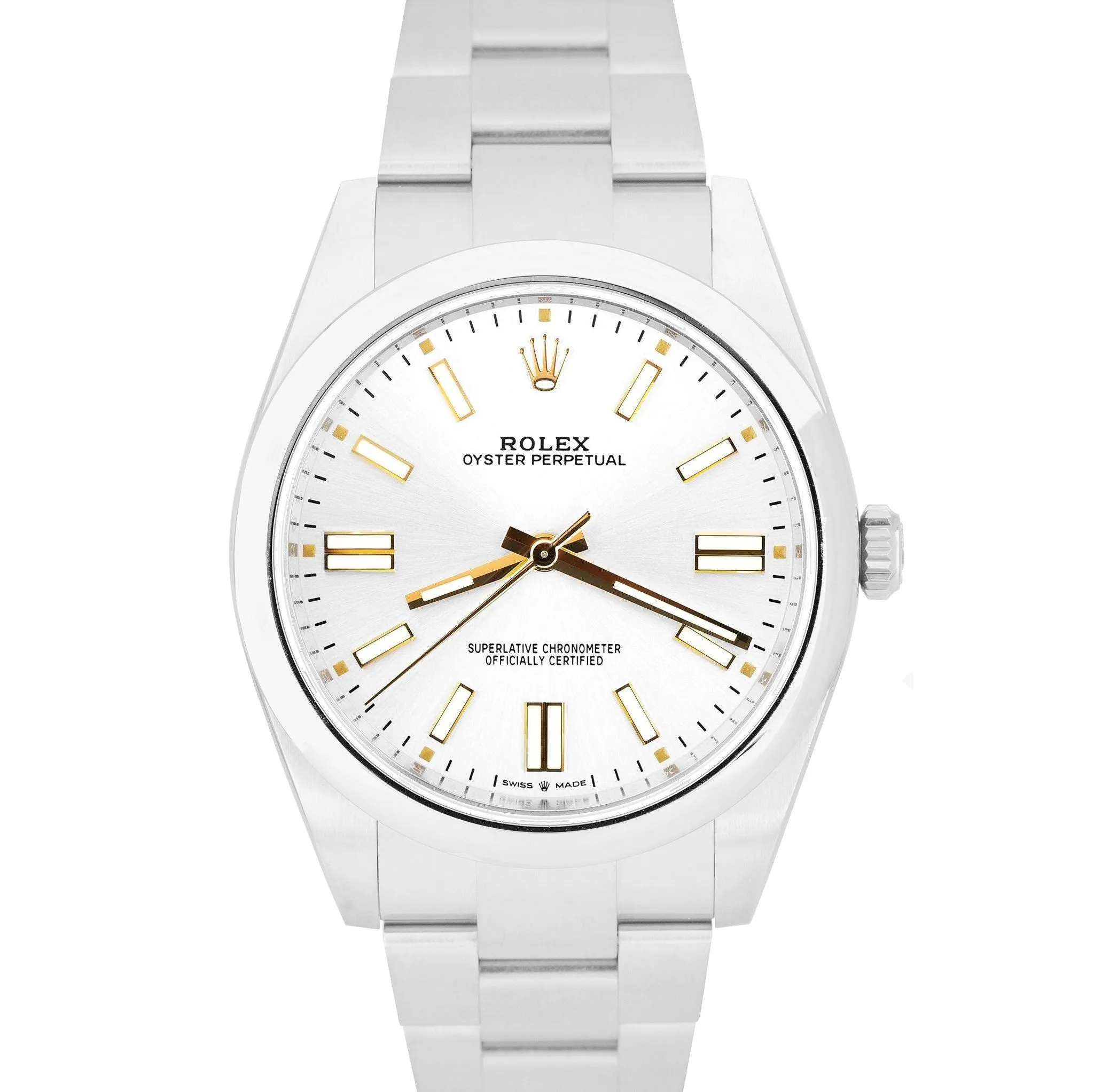 STICKERED NEW 2021 Rolex Oyster Perpetual 41mm SILVER GOLD Oyster Watch 124300