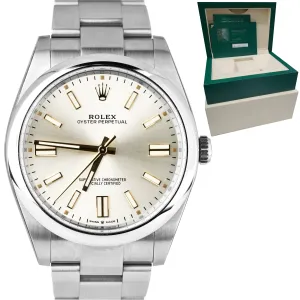 STICKERED NEW 2021 Rolex Oyster Perpetual 41mm SILVER GOLD Oyster Watch 124300