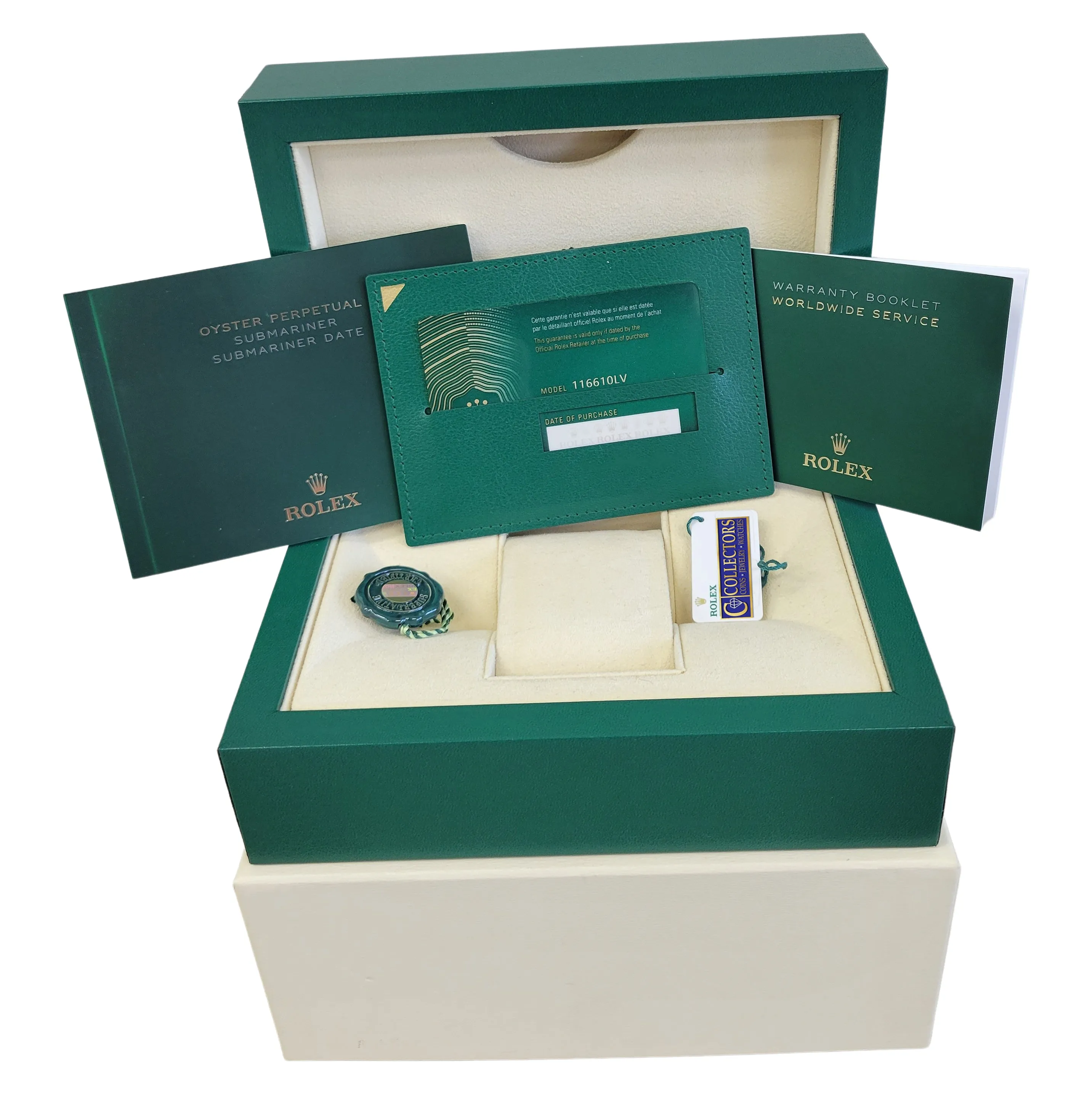 STICKERED UNDATED NEW CARD Rolex Submariner HULK Green 116610 LV 40mm Watch