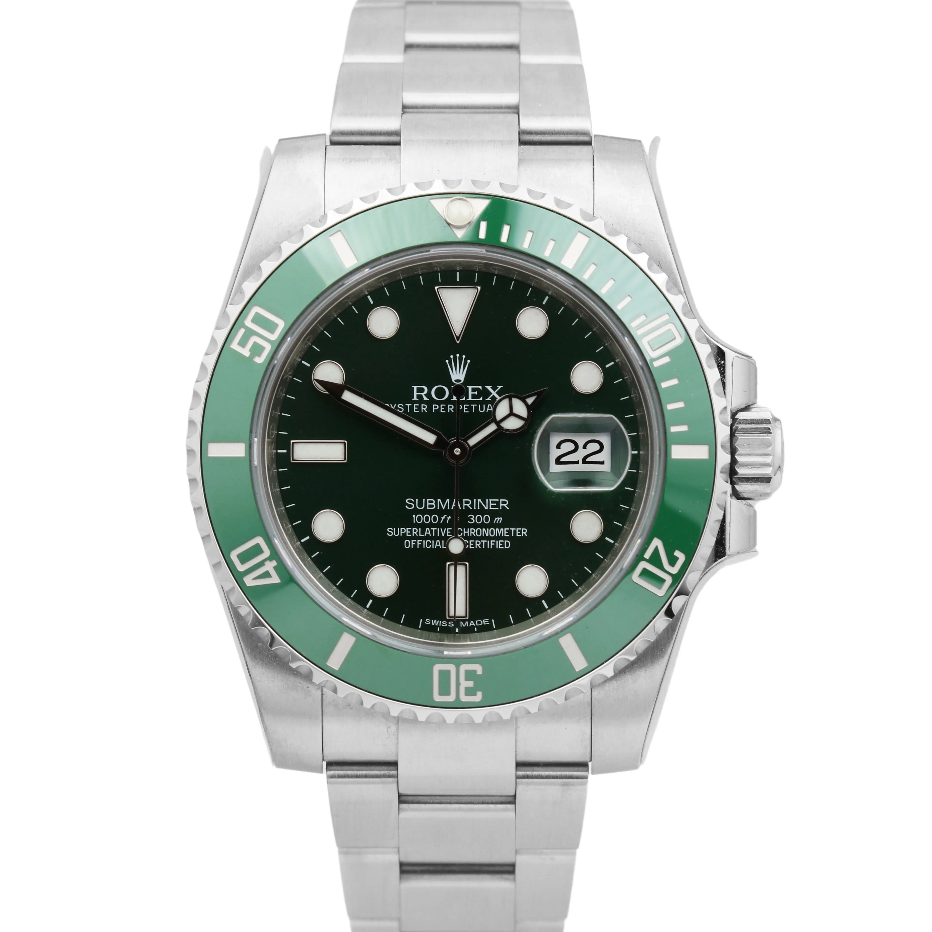 STICKERED UNDATED NEW CARD Rolex Submariner HULK Green 116610 LV 40mm Watch