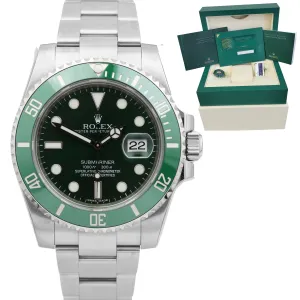 STICKERED UNDATED NEW CARD Rolex Submariner HULK Green 116610 LV 40mm Watch