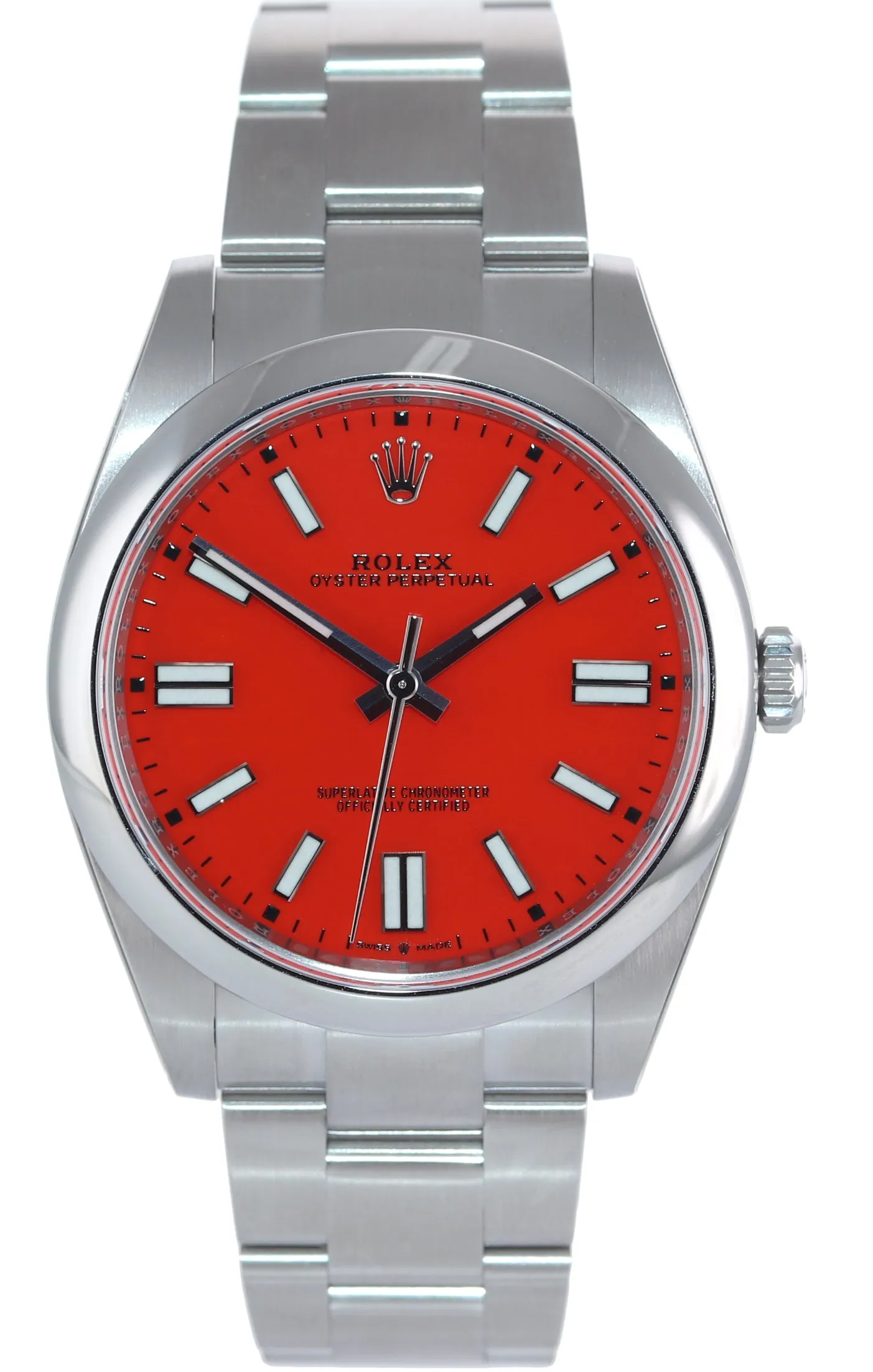 STICKERS NEW 2021 PAPERS Rolex Oyster Perpetual 41mm Coral Red Watch 124300 Box