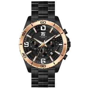 T5 Black Stainless Steel Grey Dial Chronograph Quartz Watch for Gents - H3521G-D