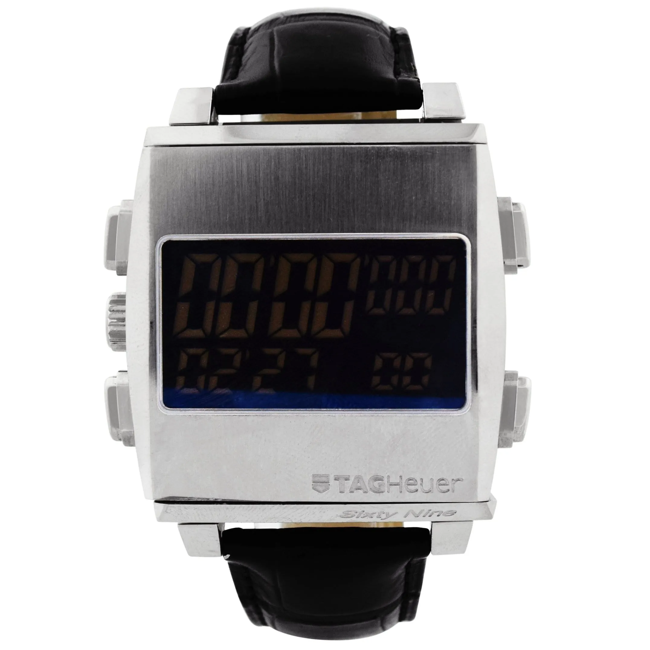 Tag Heuer Men's Monaco Sixty-Nine Stainless Steel 41x39mm Black Stick Dial & Digital Dial Rectangle Watch Reference #: CW9110-0