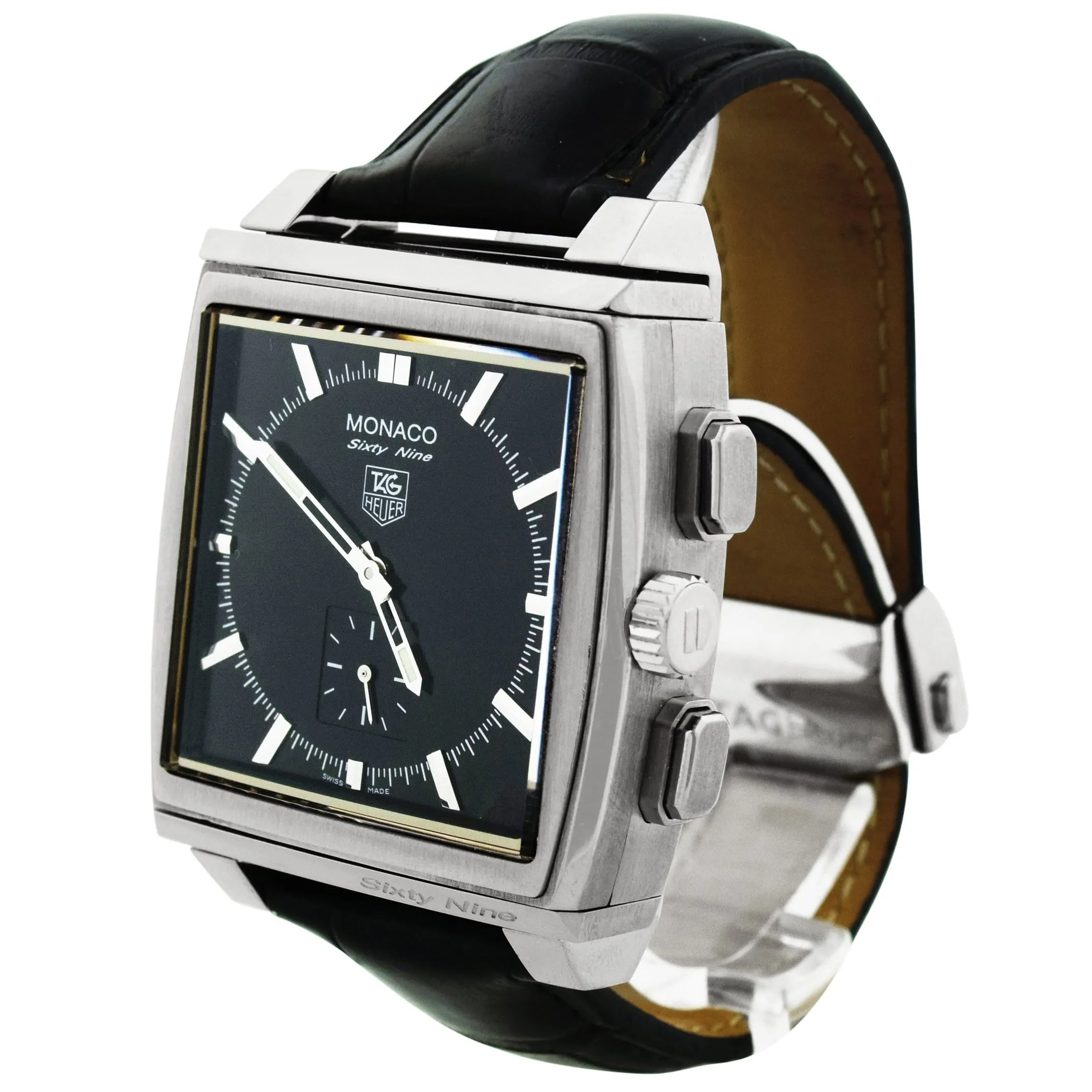 Tag Heuer Men's Monaco Sixty-Nine Stainless Steel 41x39mm Black Stick Dial & Digital Dial Rectangle Watch Reference #: CW9110-0